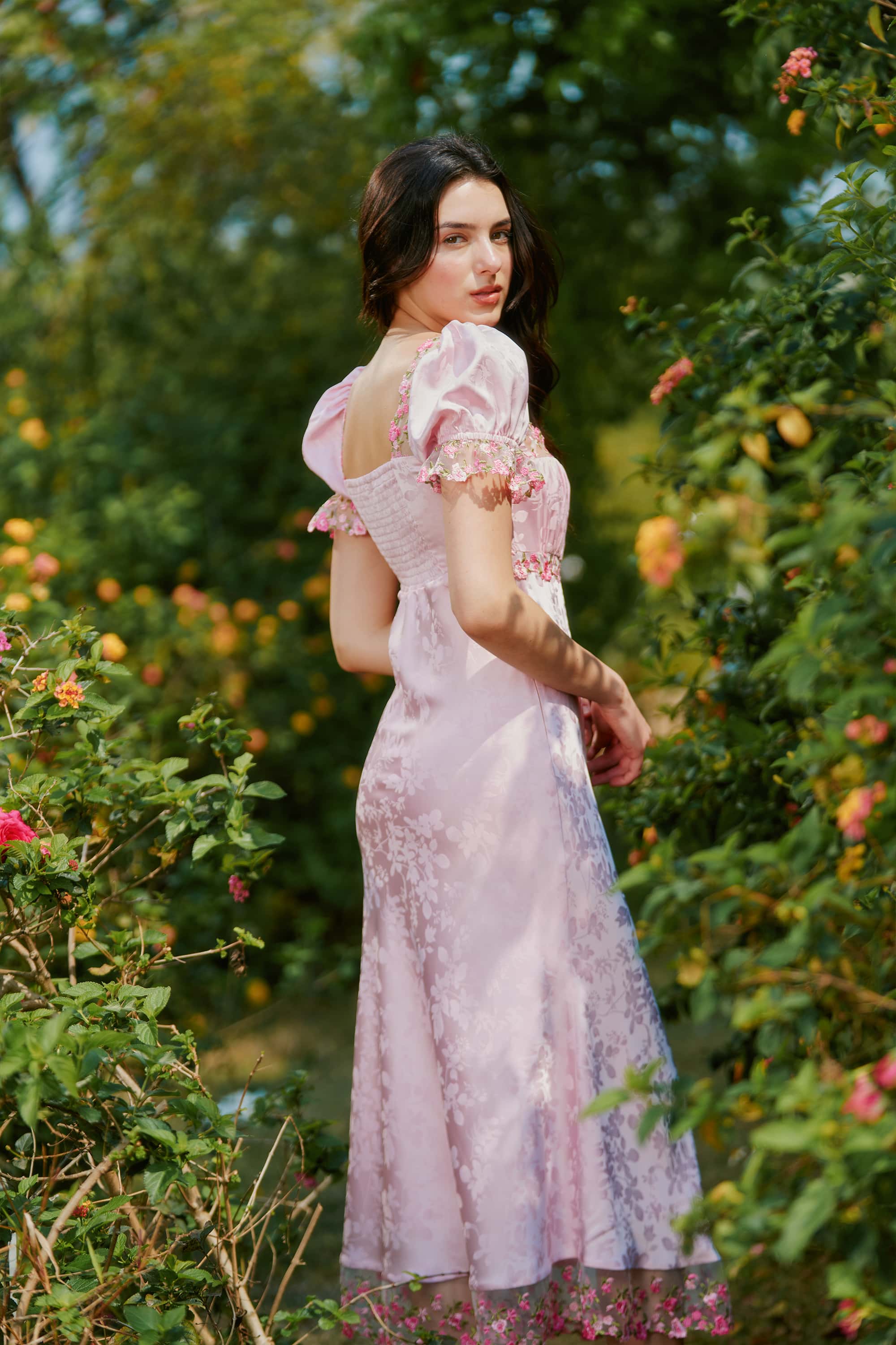 Delphine Jacquard Satin Lace Midi Dress