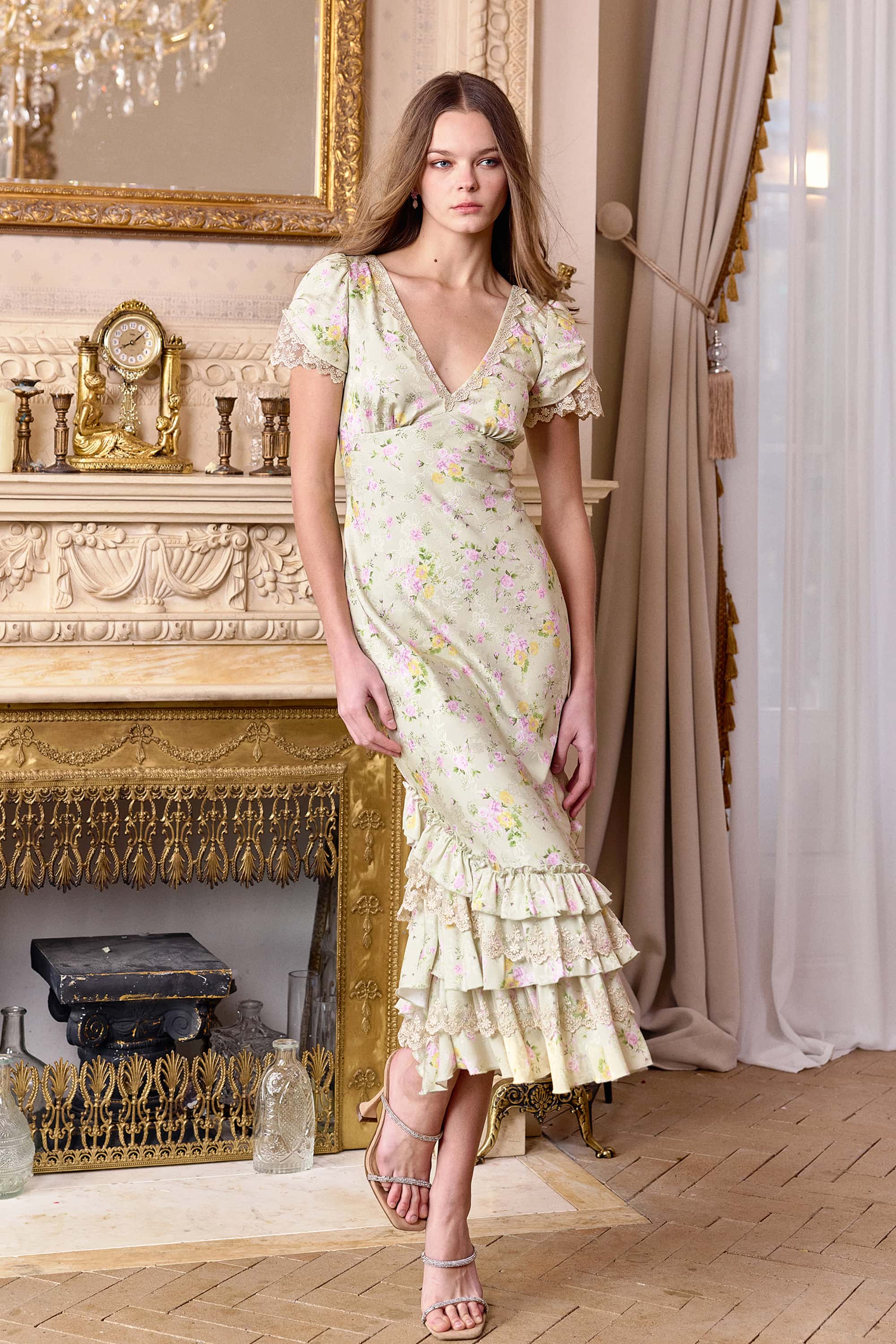 Fabiana Jacquard Satin Lace Mermaid Maxi Dress