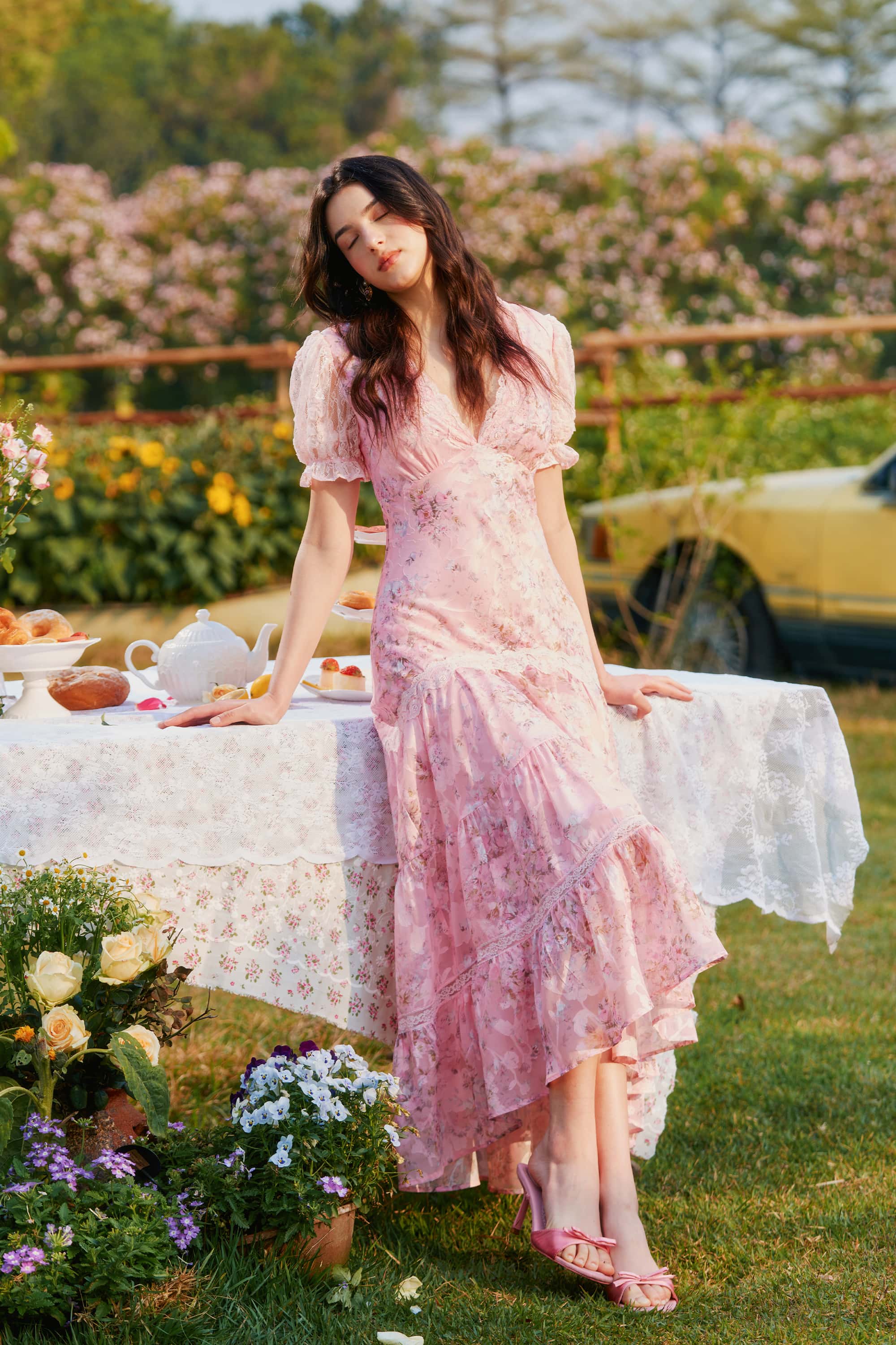 Adelaide Chiffon Lace Floral Maxi Dress