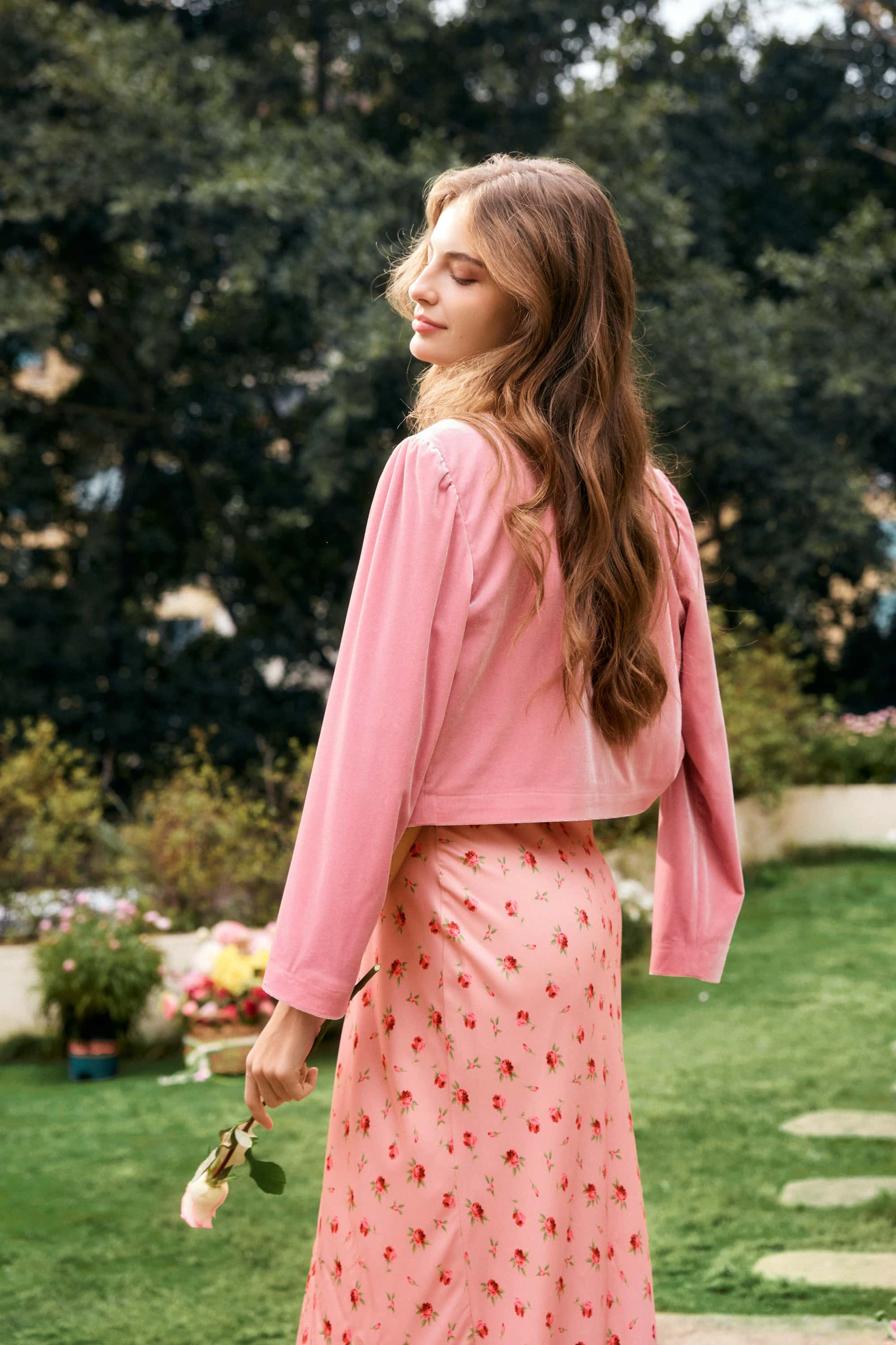 Alice Velvet Bow Jacket in Pink