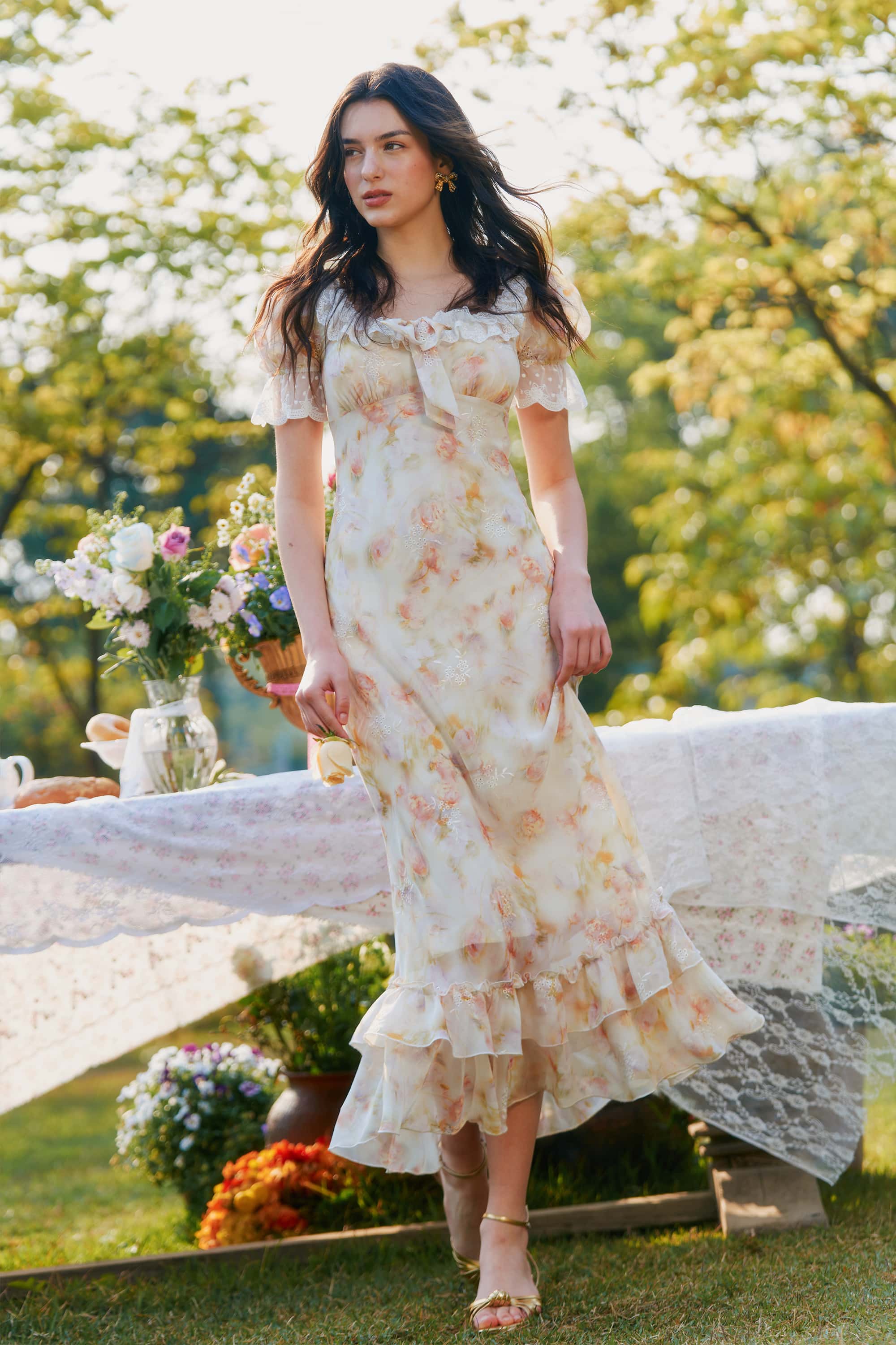 Lizzy Chiffon Lace Floral Maxi dress