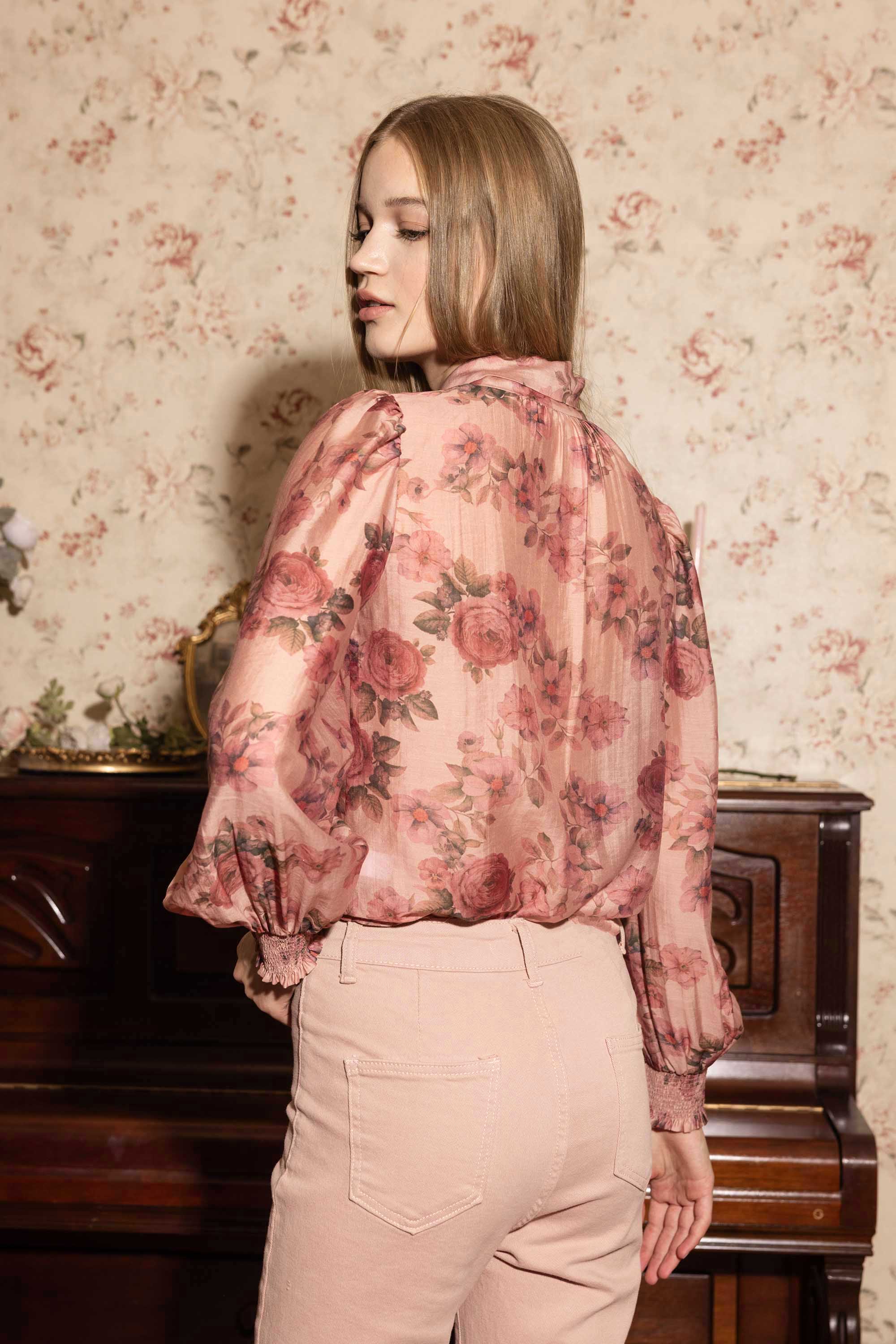 Lousia Pink Floral Bow Blouse