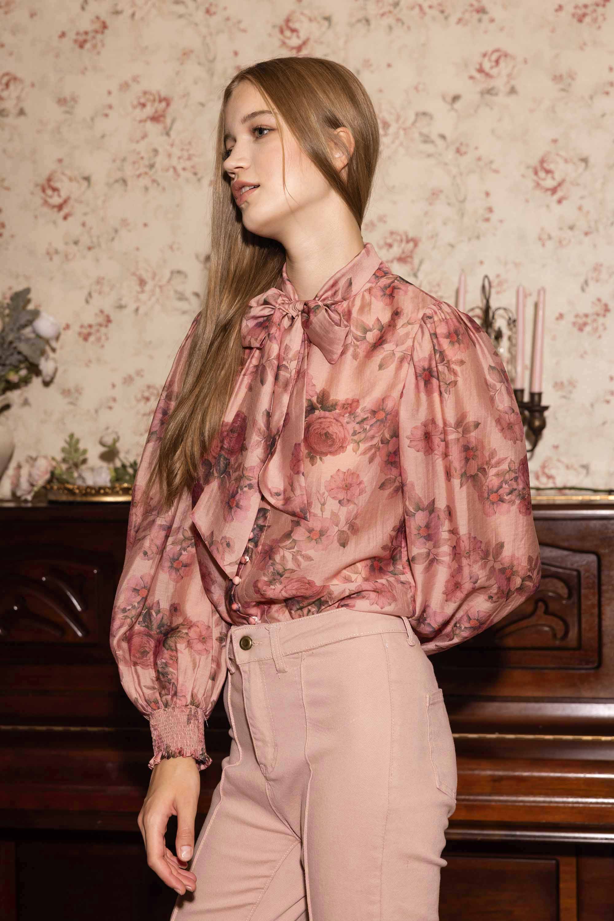 Lousia Pink Floral Bow Blouse