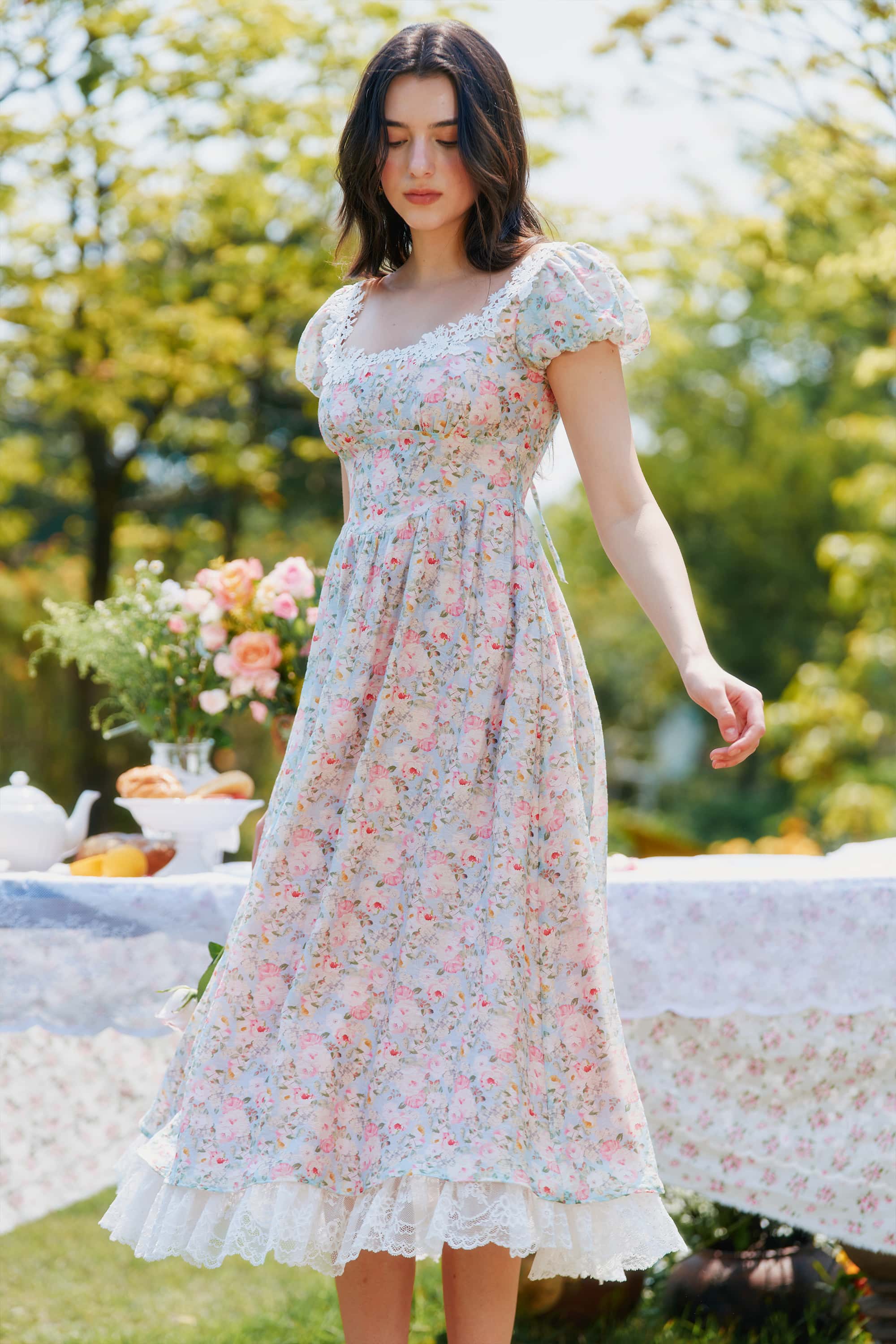 Mabel Floral Puff Sleeve Midi Dress