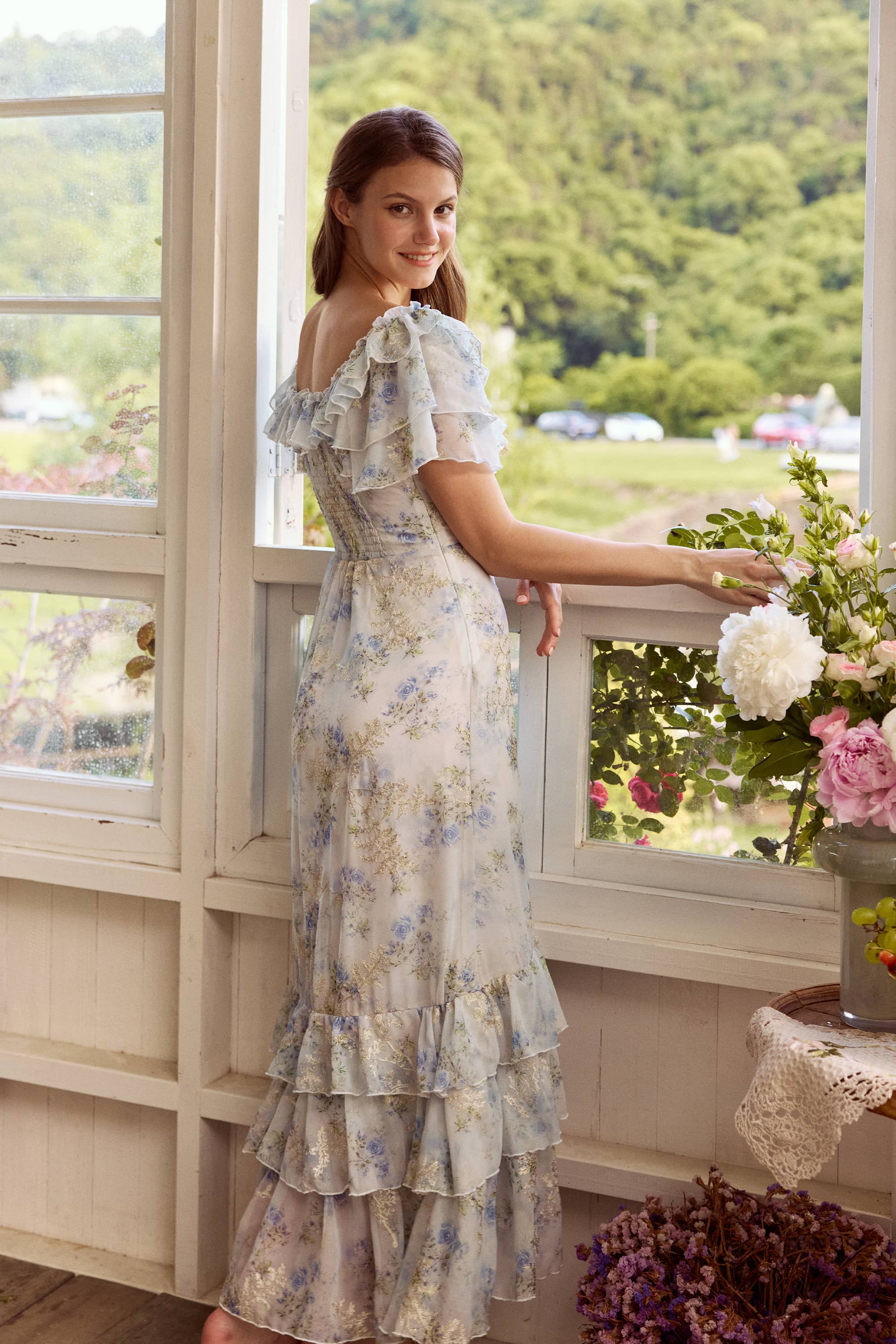 Seraphina Chiffon Embroidery Floral Maxi Dress