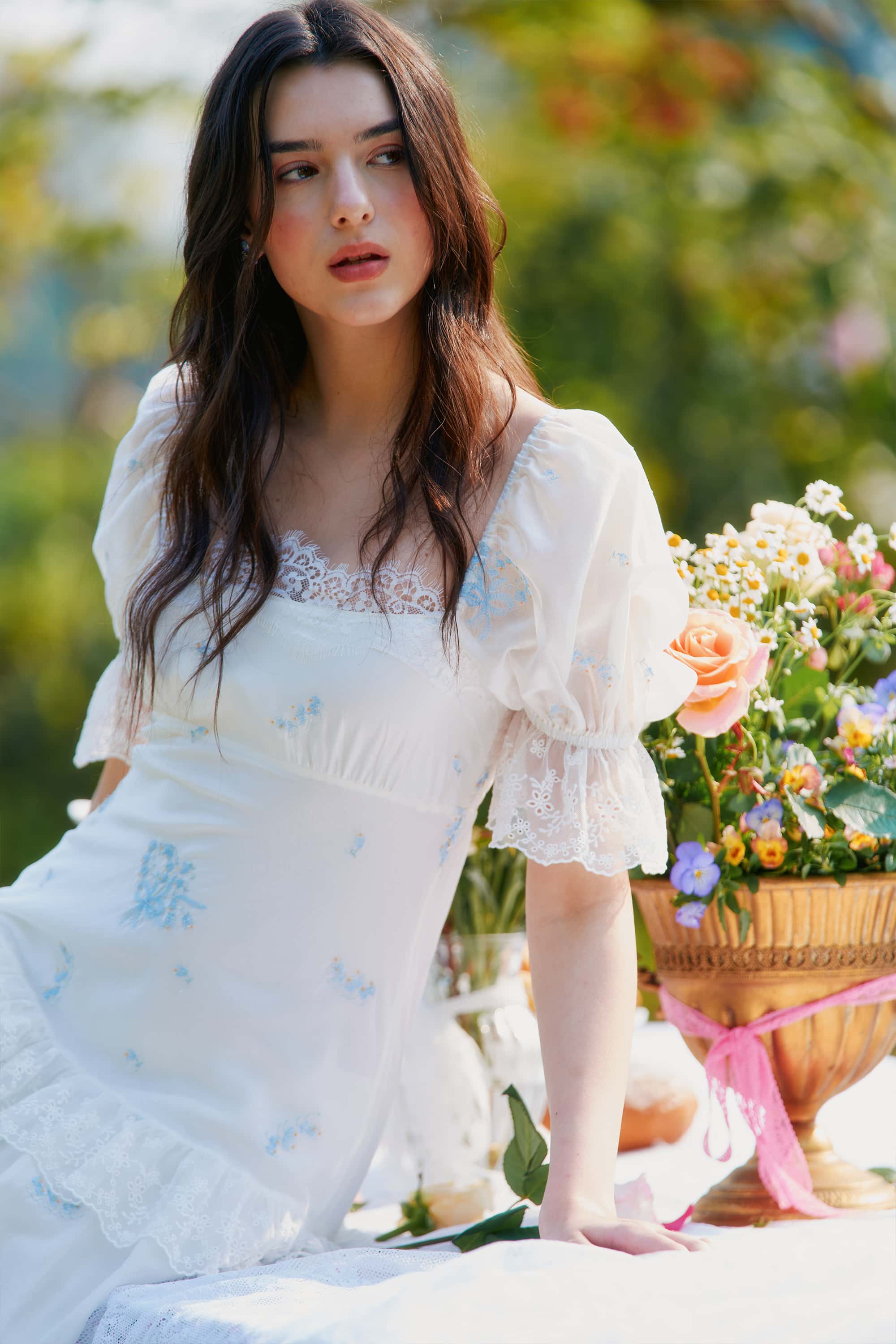 Allie Embroidery Lace Midi Dress