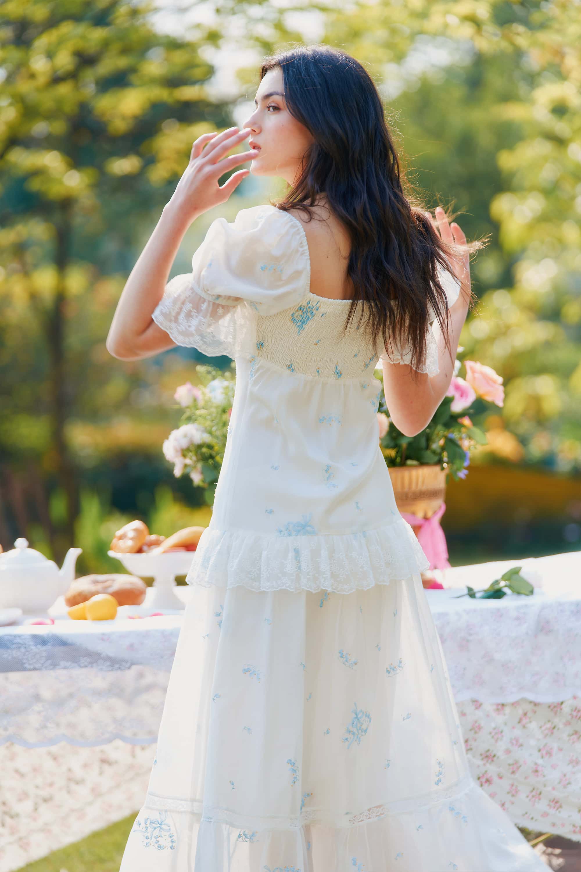 Allie Embroidery Lace Midi Dress