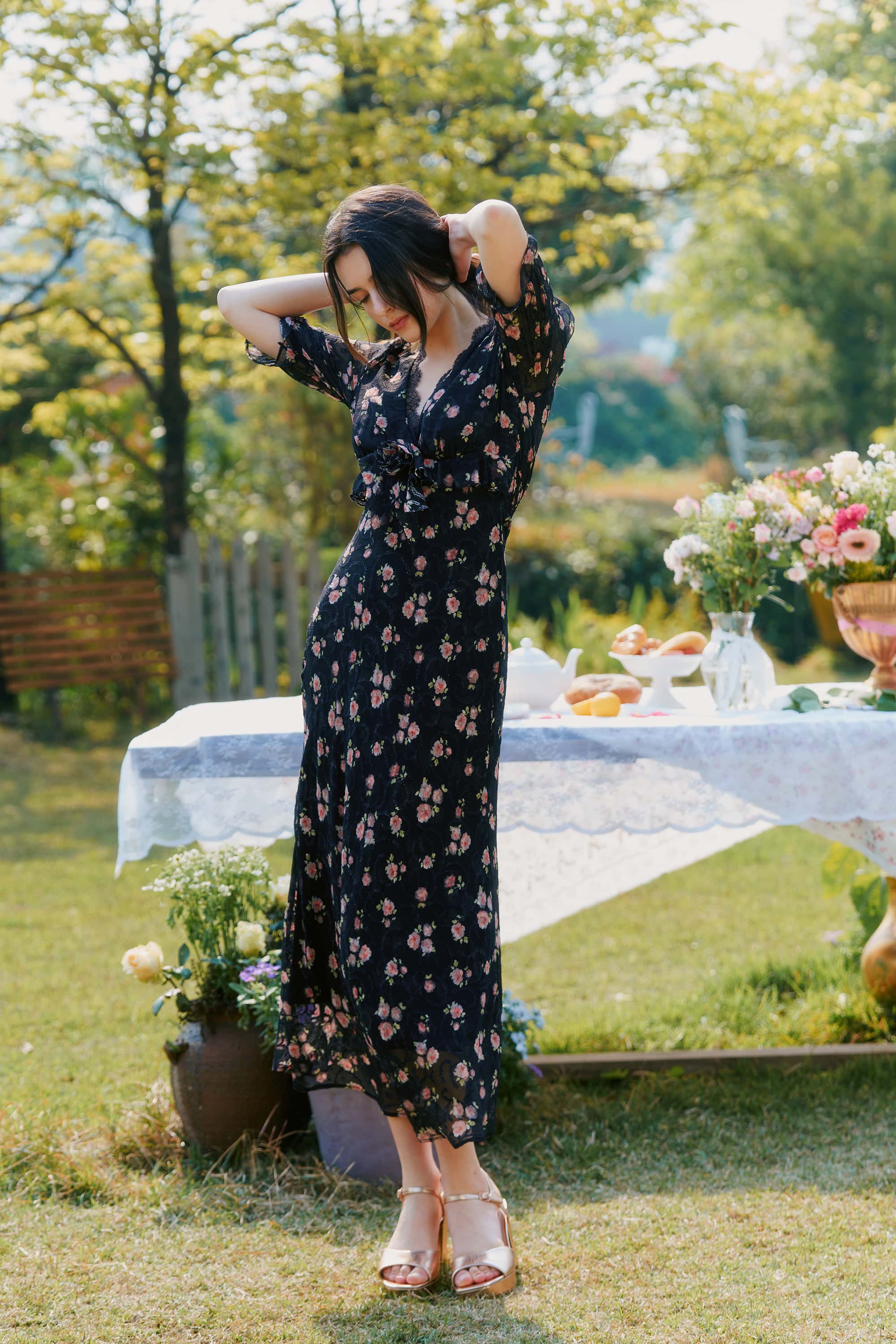 Archie Chiffon High Waist Maxi Dress in Black