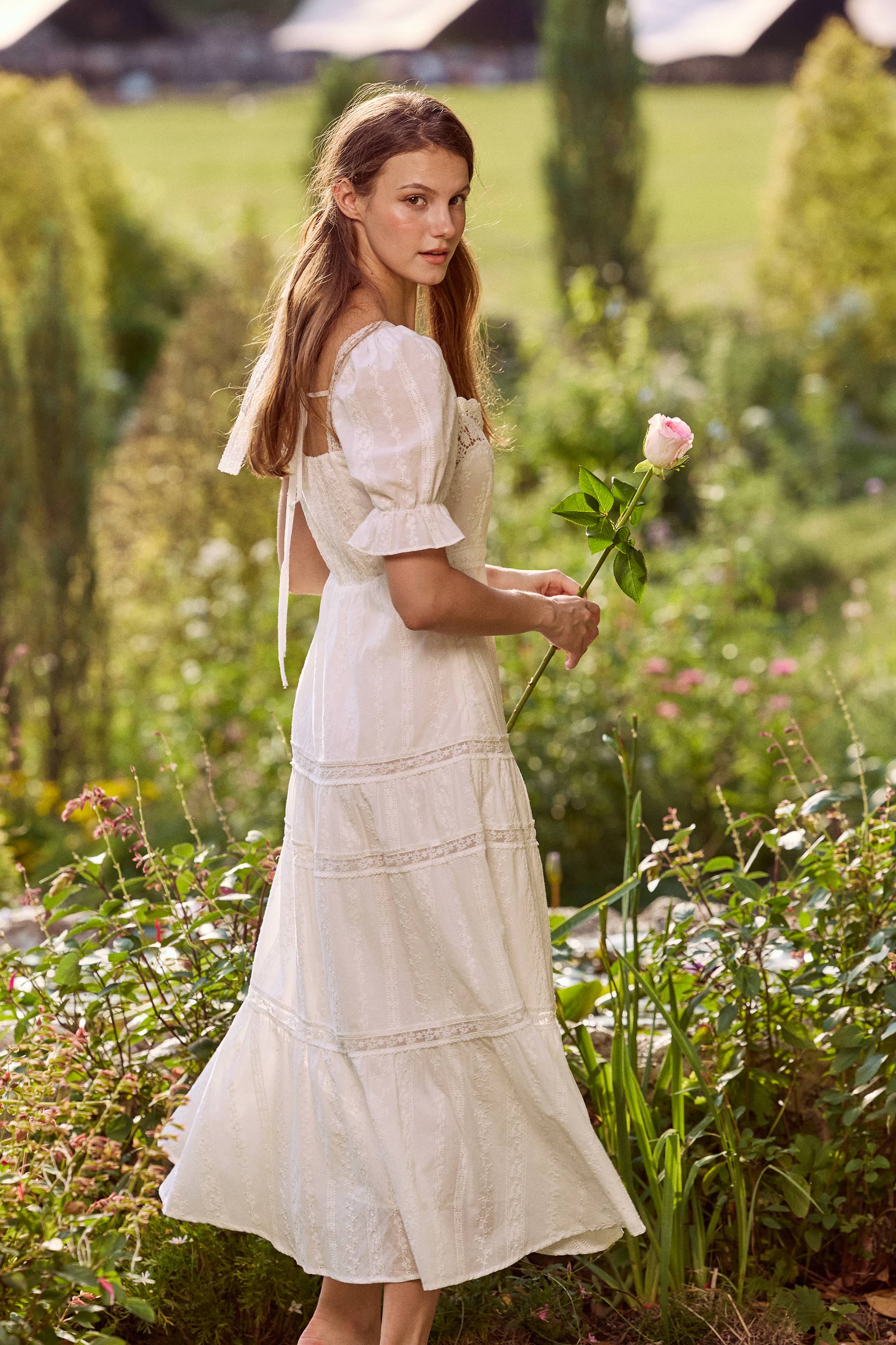 Selene Cotton Embroidery Lace Midi Dress