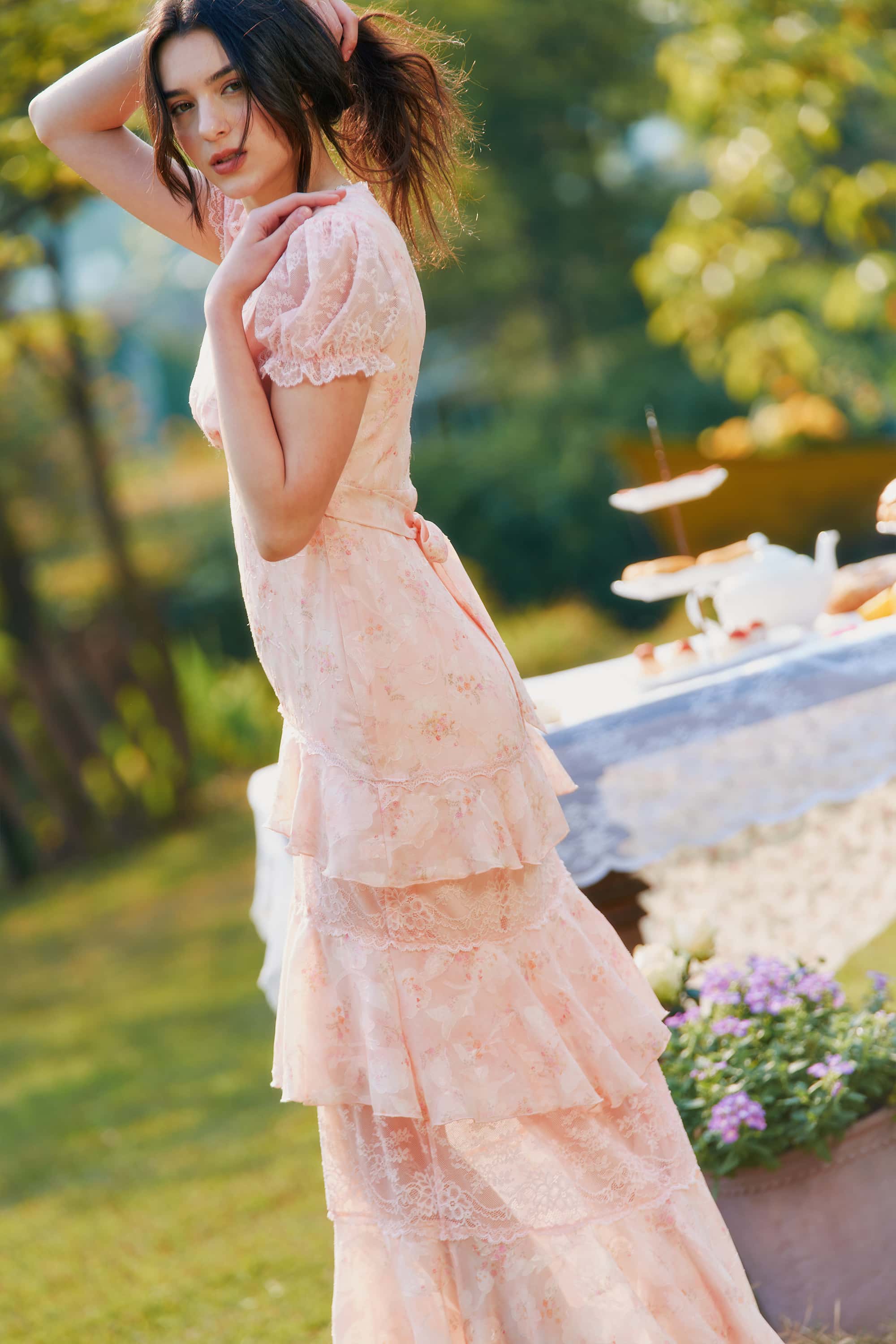 Catalina Chiffon Lace Floral Maxi Dress