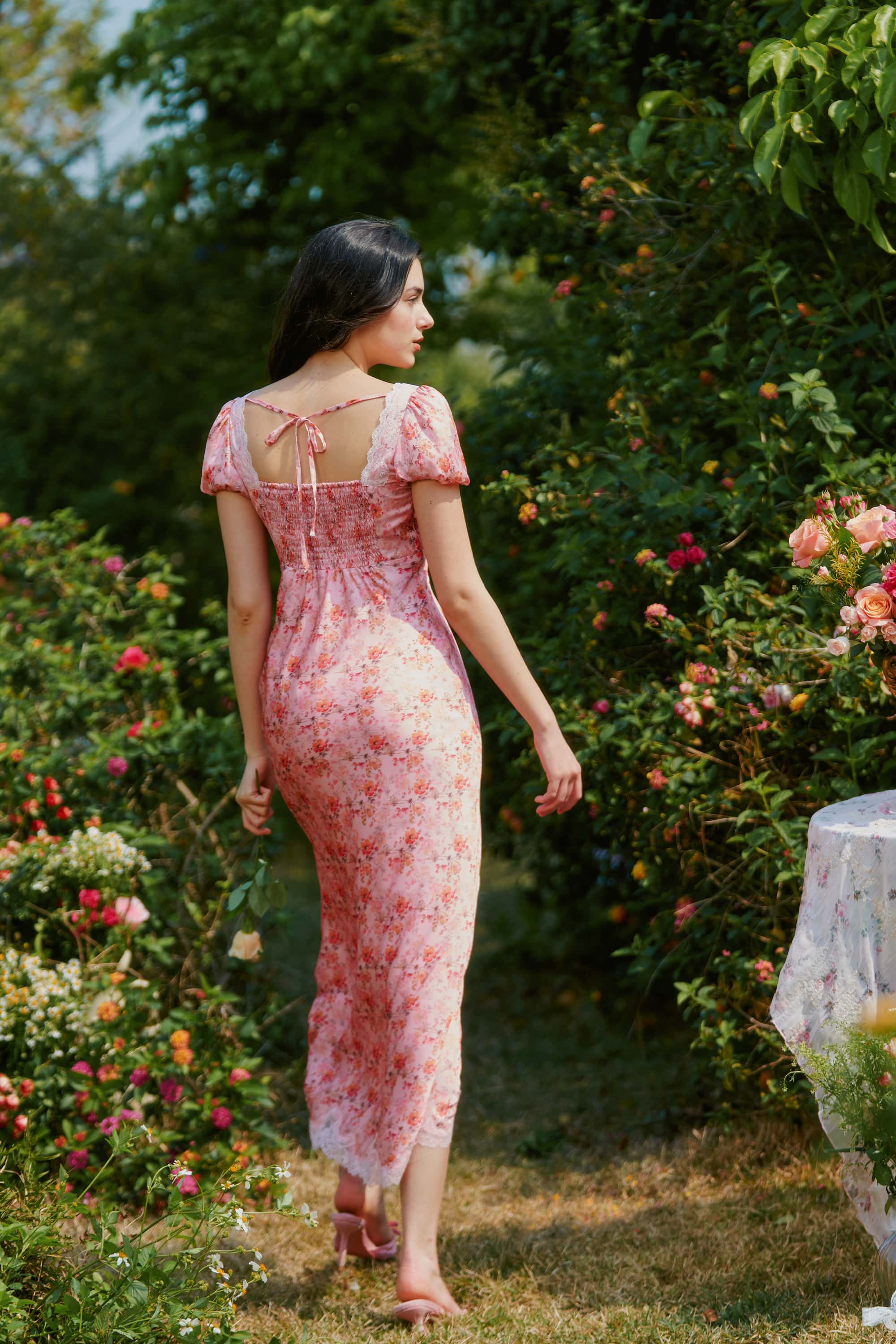 Vienna Satin Floral Lace Maxi Dress
