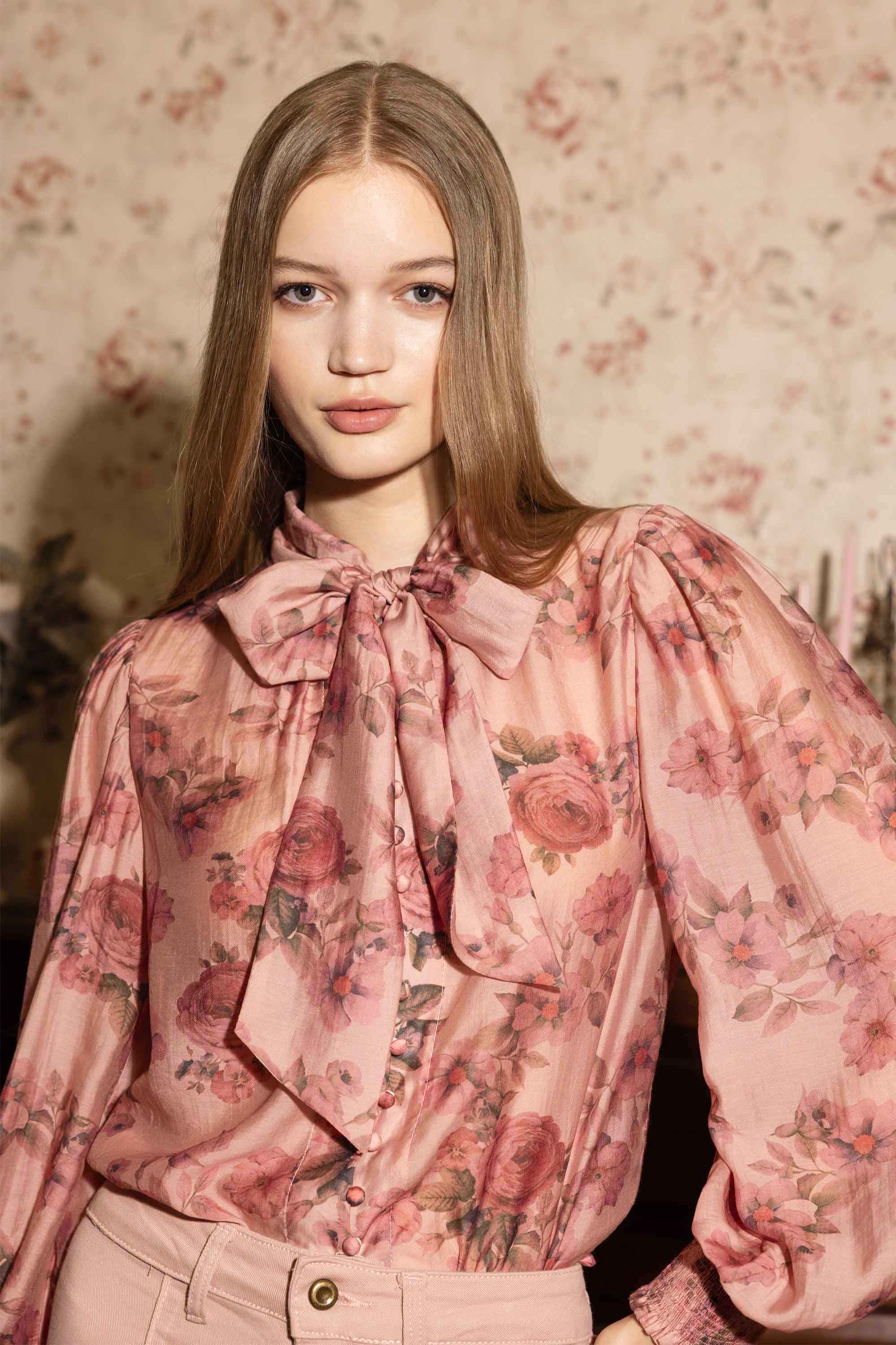 Lousia Pink Floral Bow Blouse