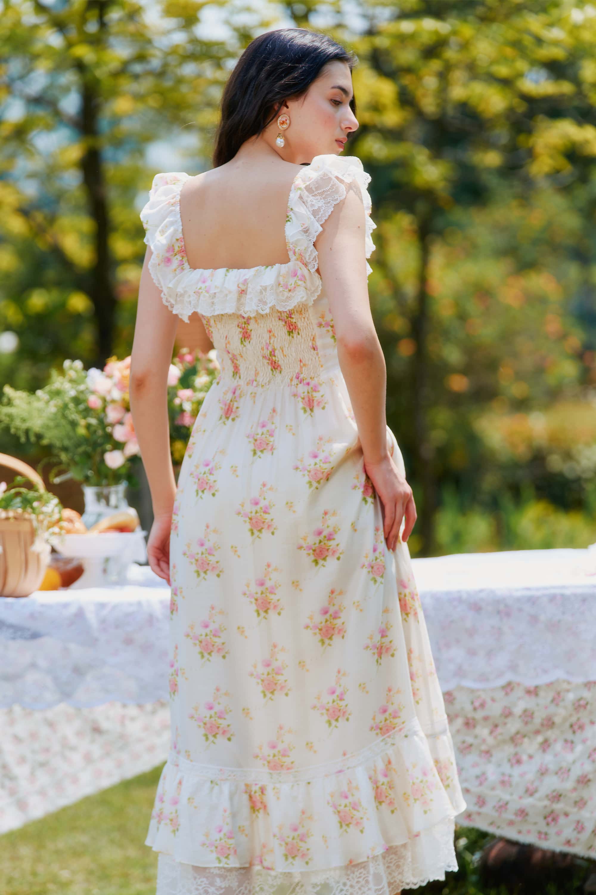 Anya Tecel Lace Floral Midi Dress