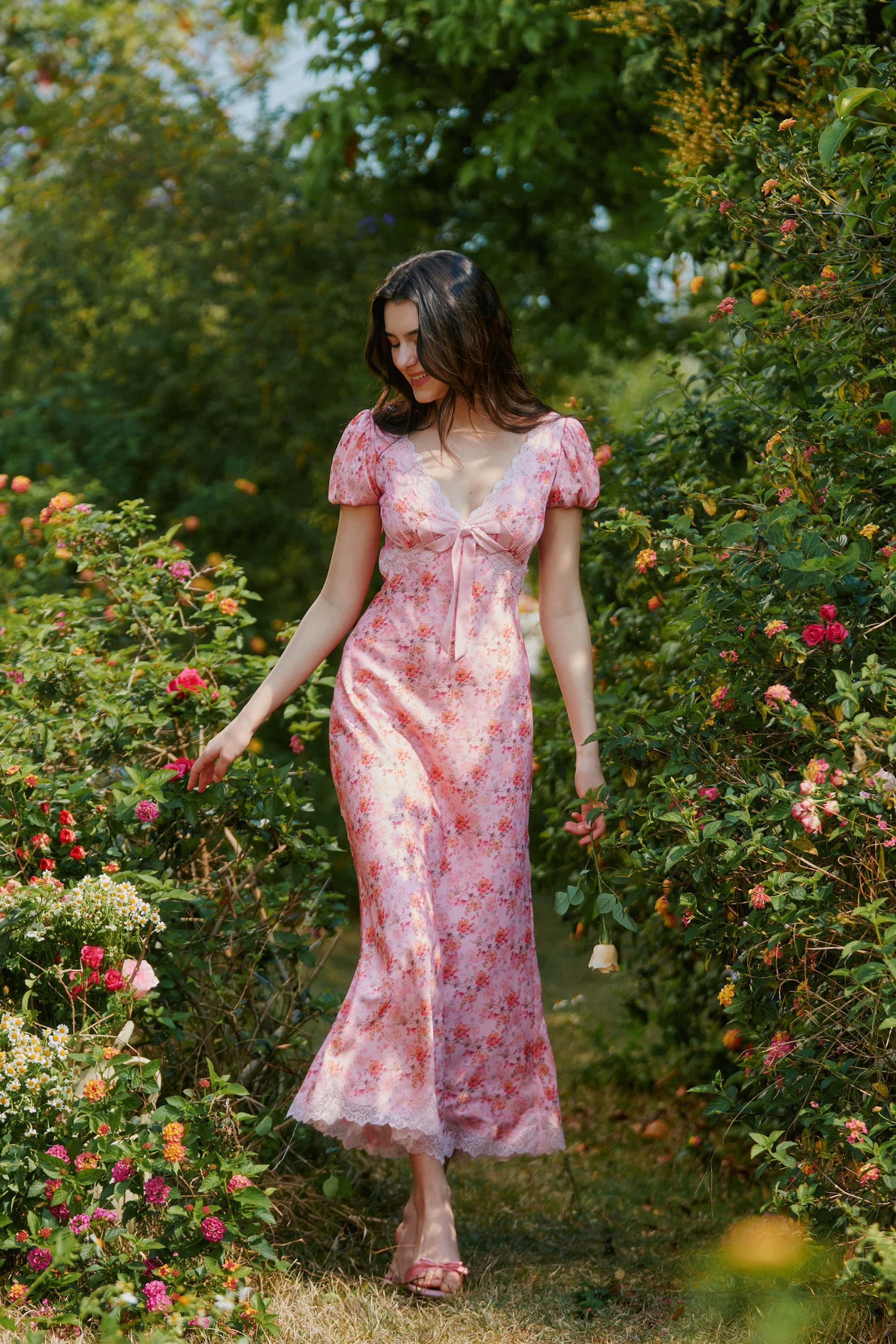 Vienna Satin Floral Lace Maxi Dress