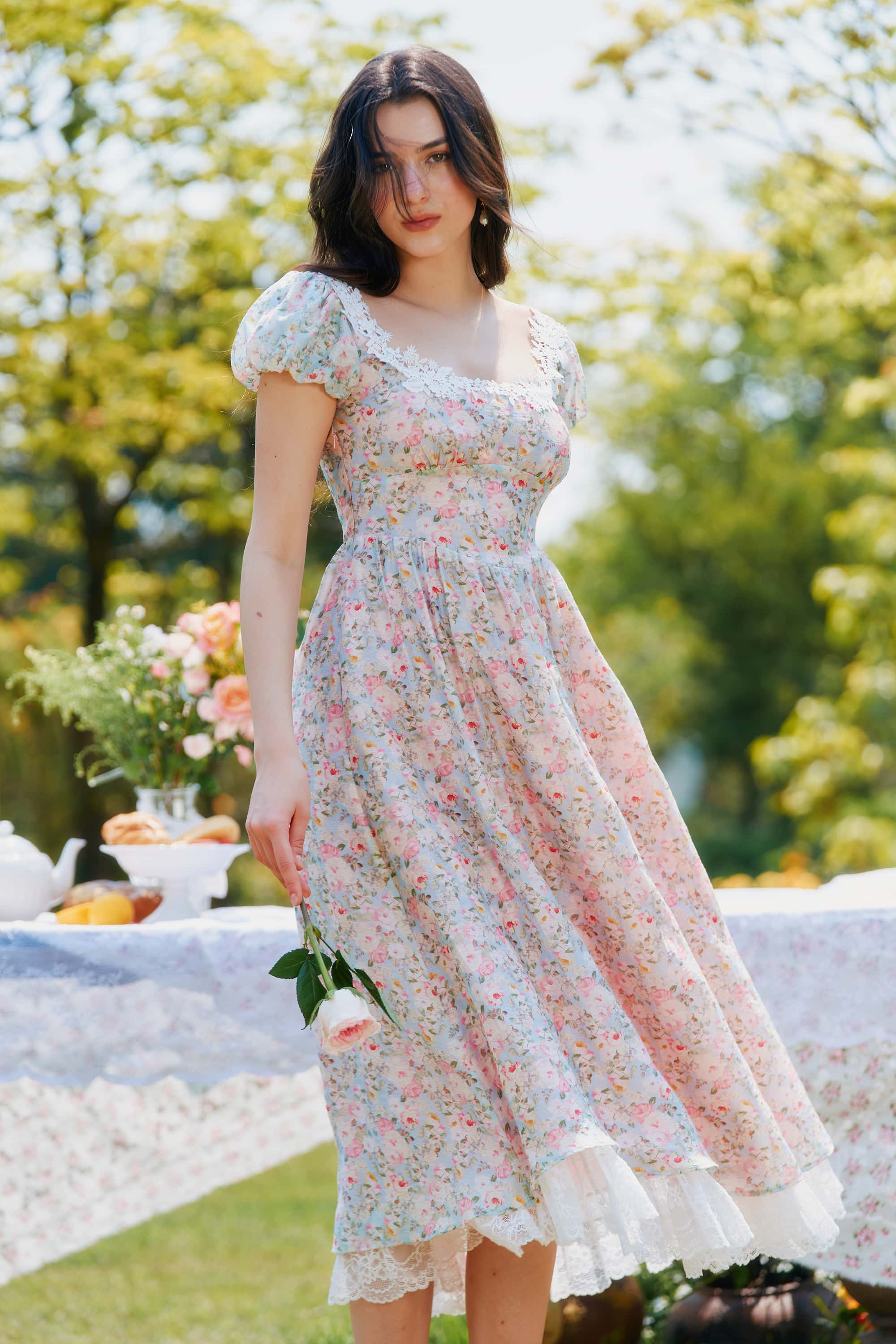 Mabel Floral Puff Sleeve Midi Dress