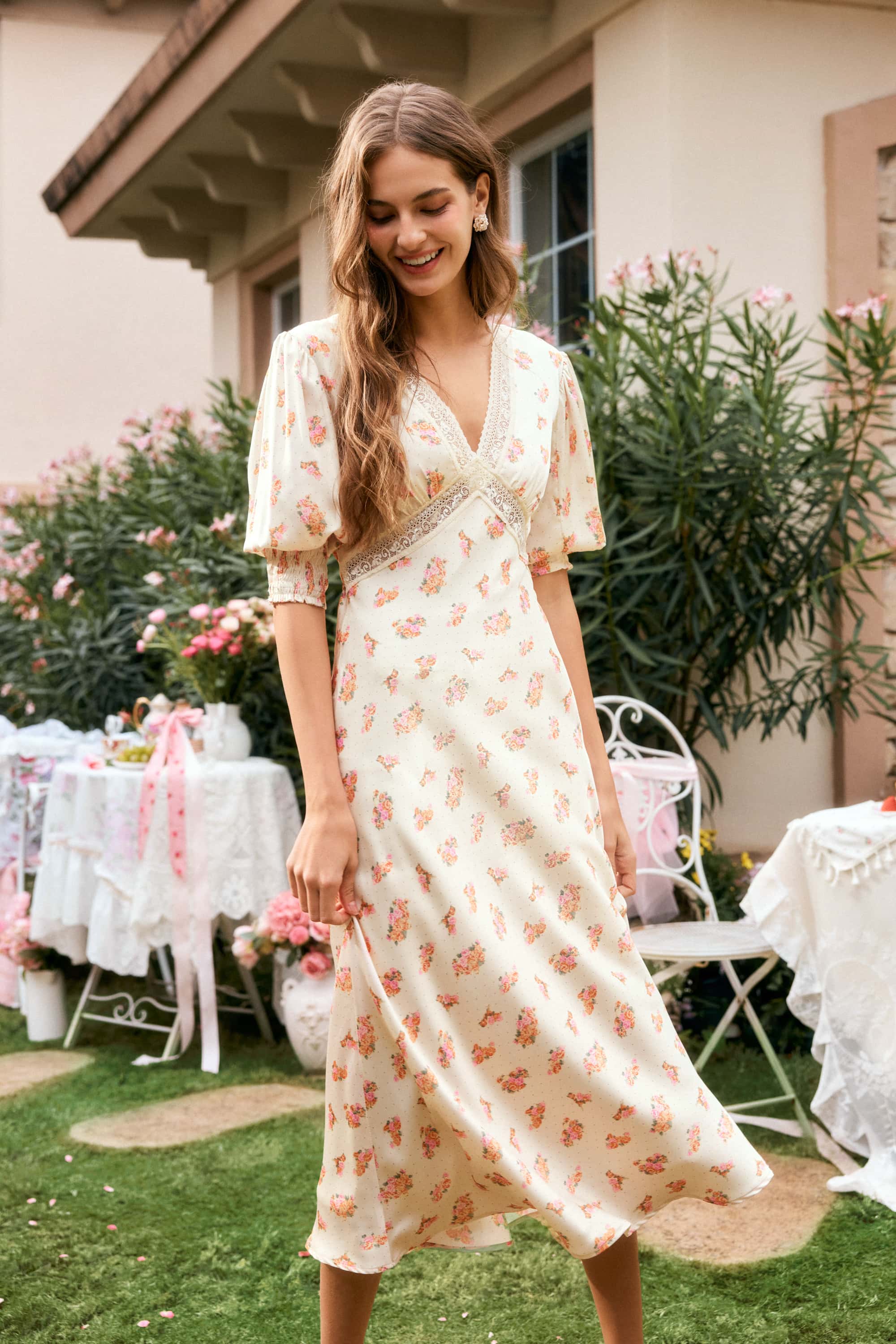 Rosa Satin Floral Midi Dress