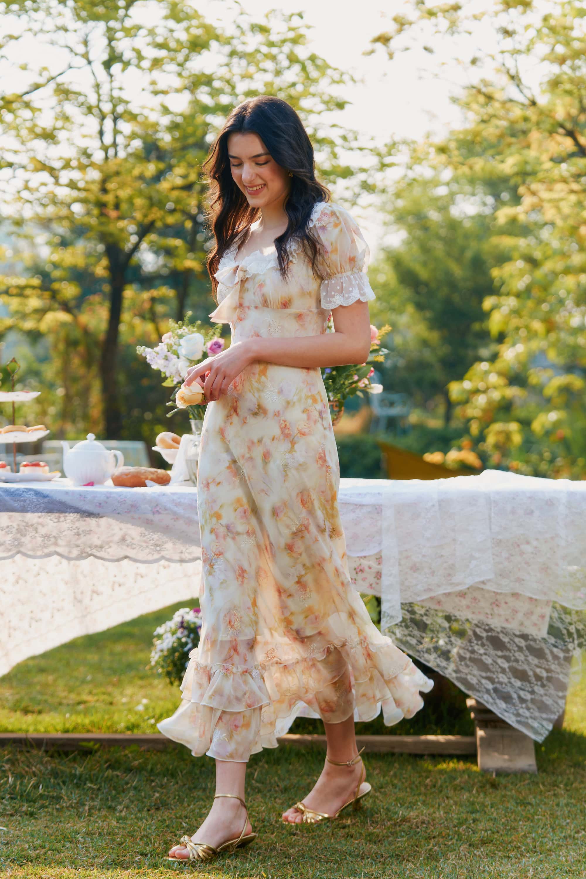 Lizzy Chiffon Lace Floral Maxi dress