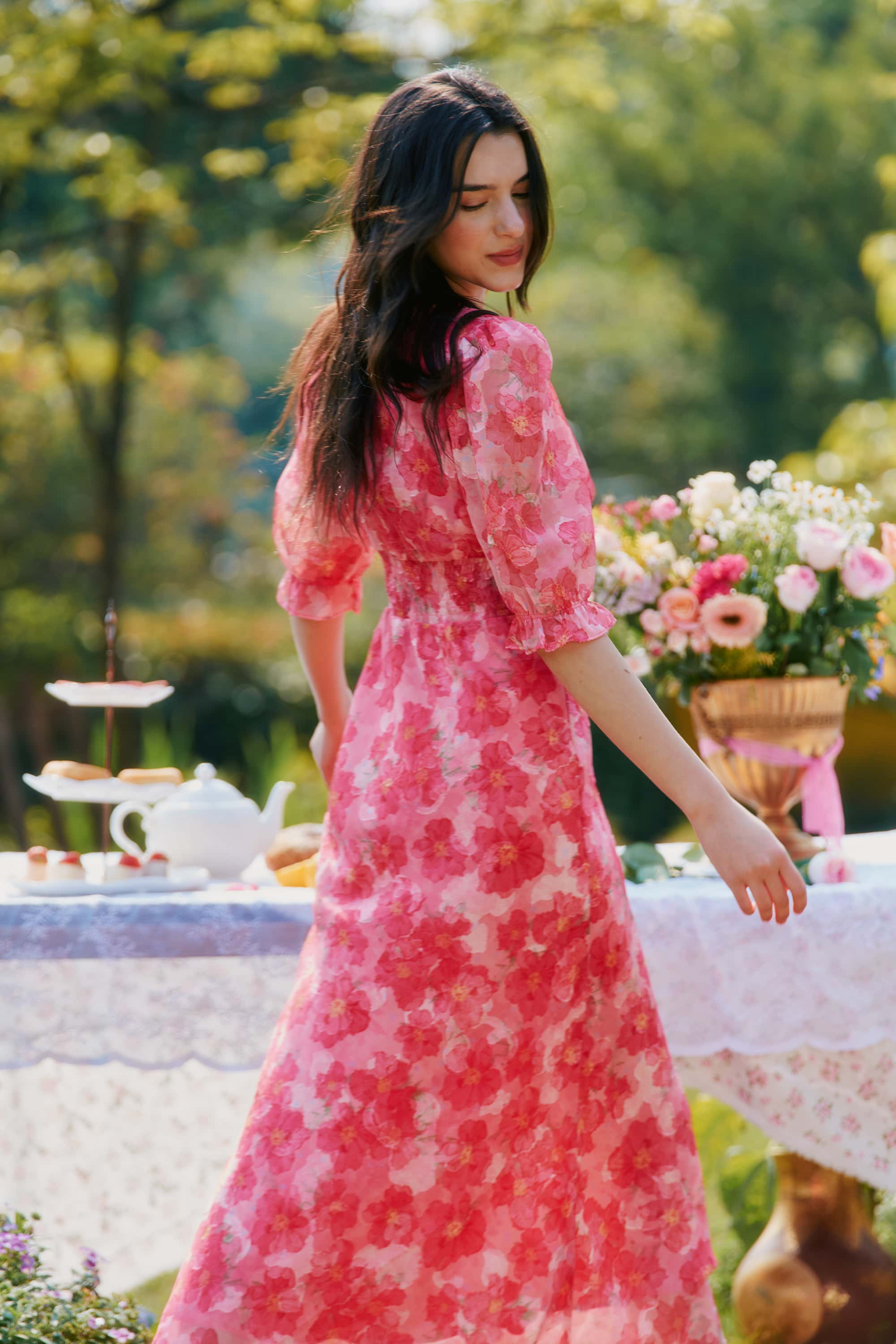 Archie Chiffon High Waist Maxi Dress in Red