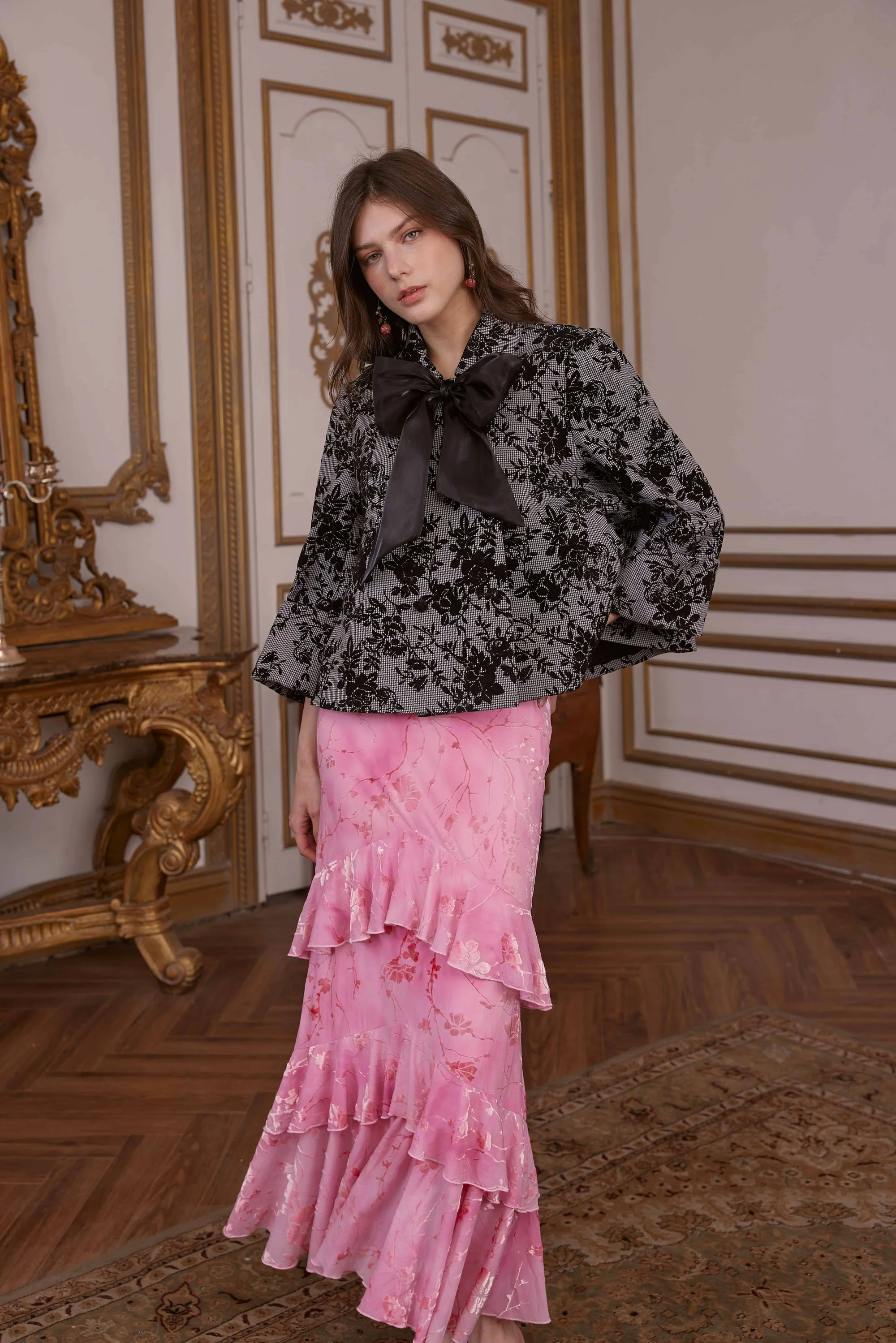 Gigi Black Houndstooth Velvet Jacket