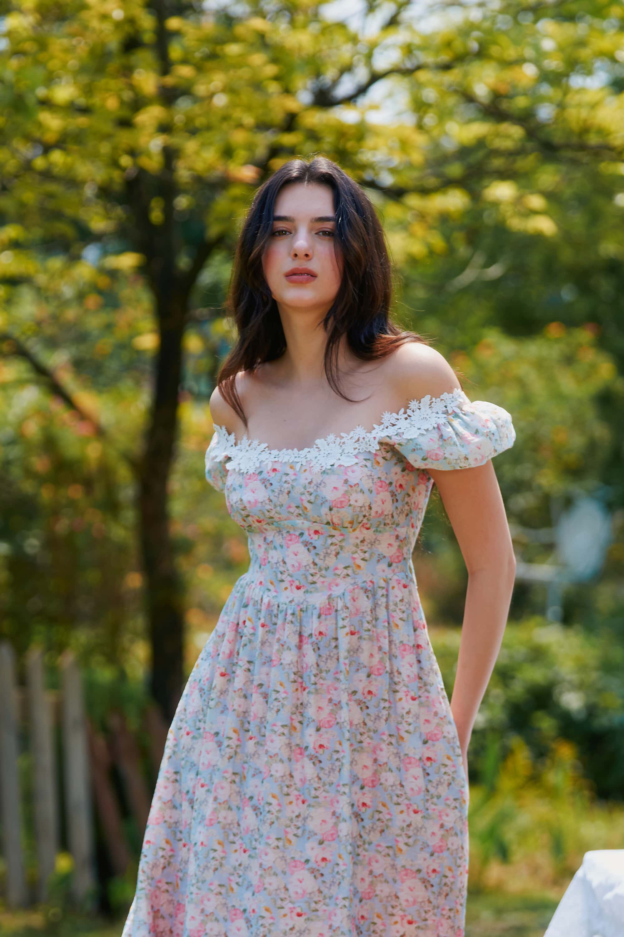 Mabel Floral Puff Sleeve Midi Dress