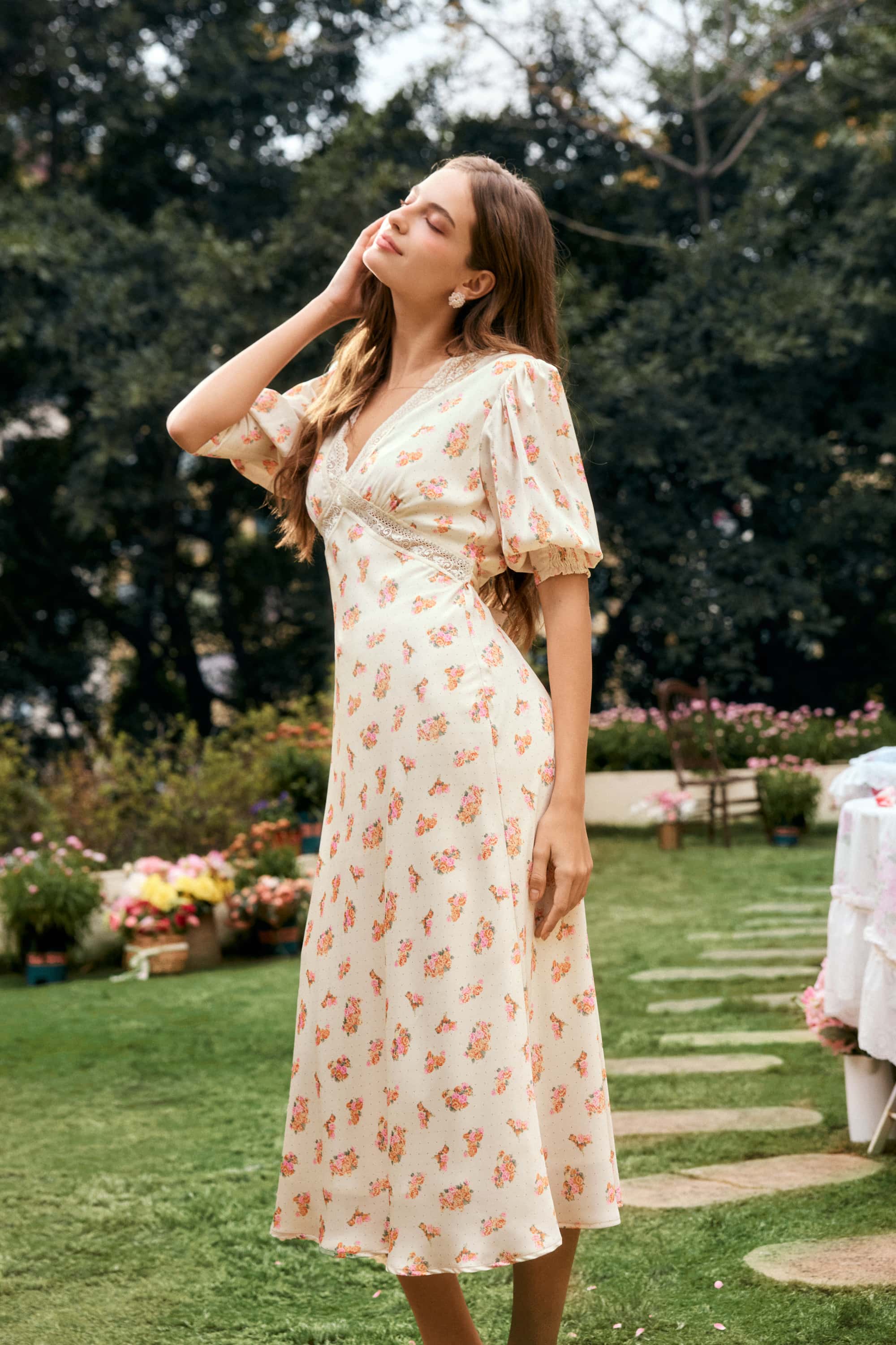 Rosa Satin Floral Midi Dress