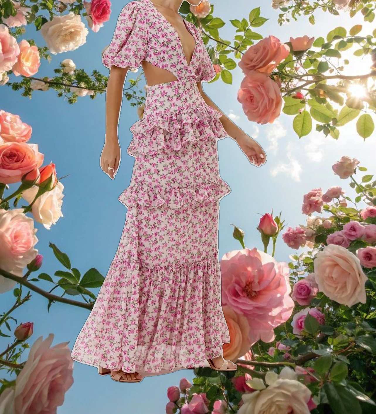 Pink Floral Cassini Cap Sleeve