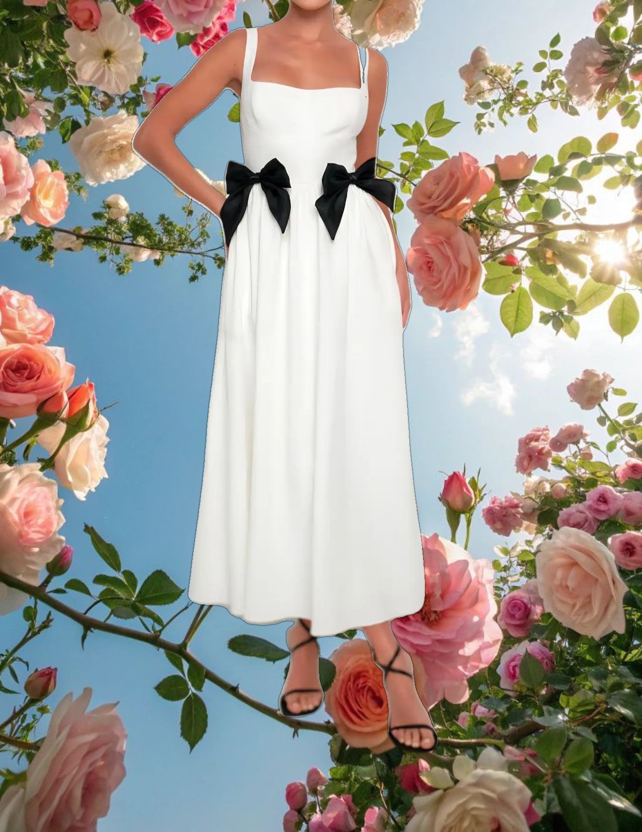 White Bow Midi Dress