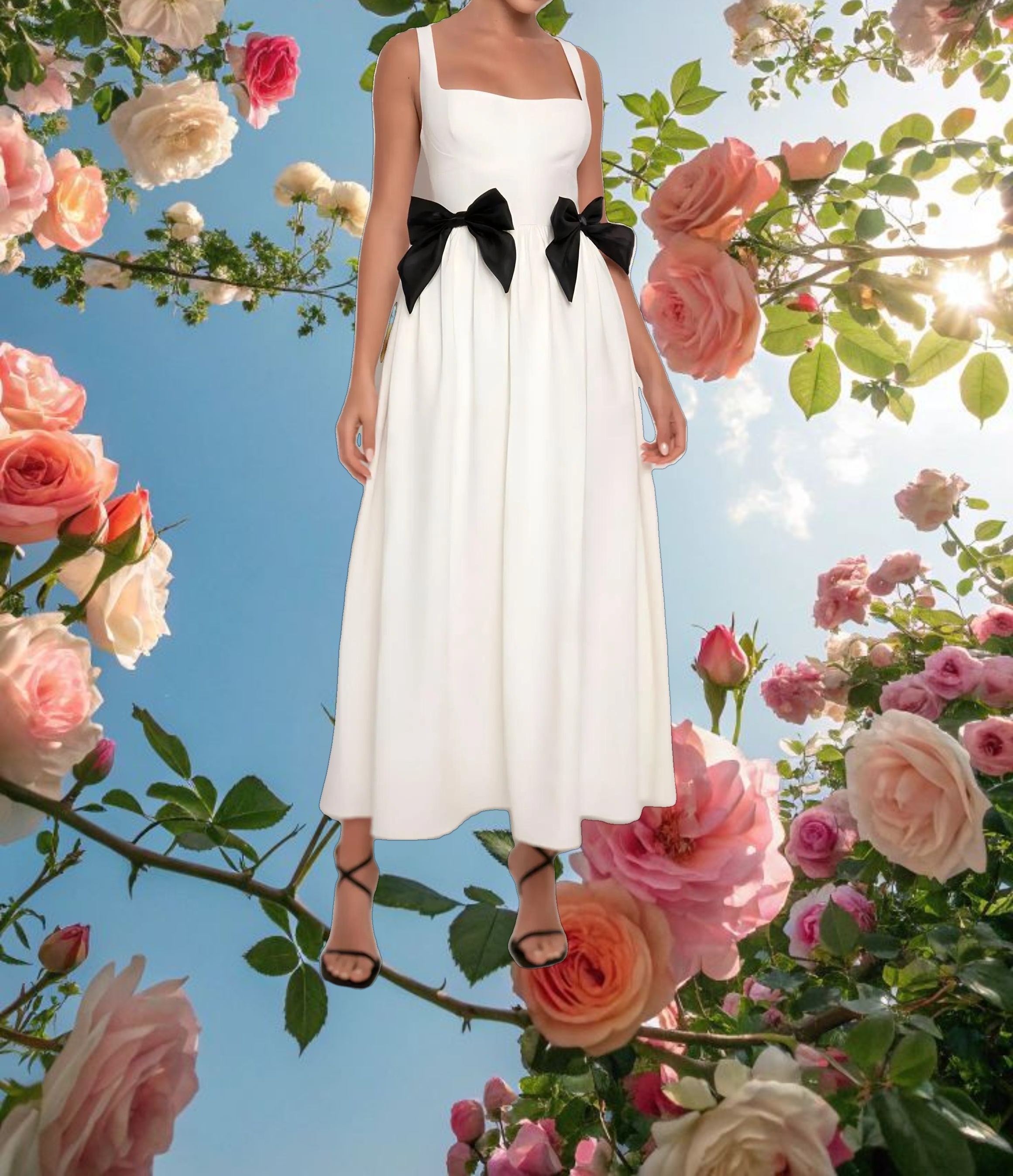 White Bow Midi Dress