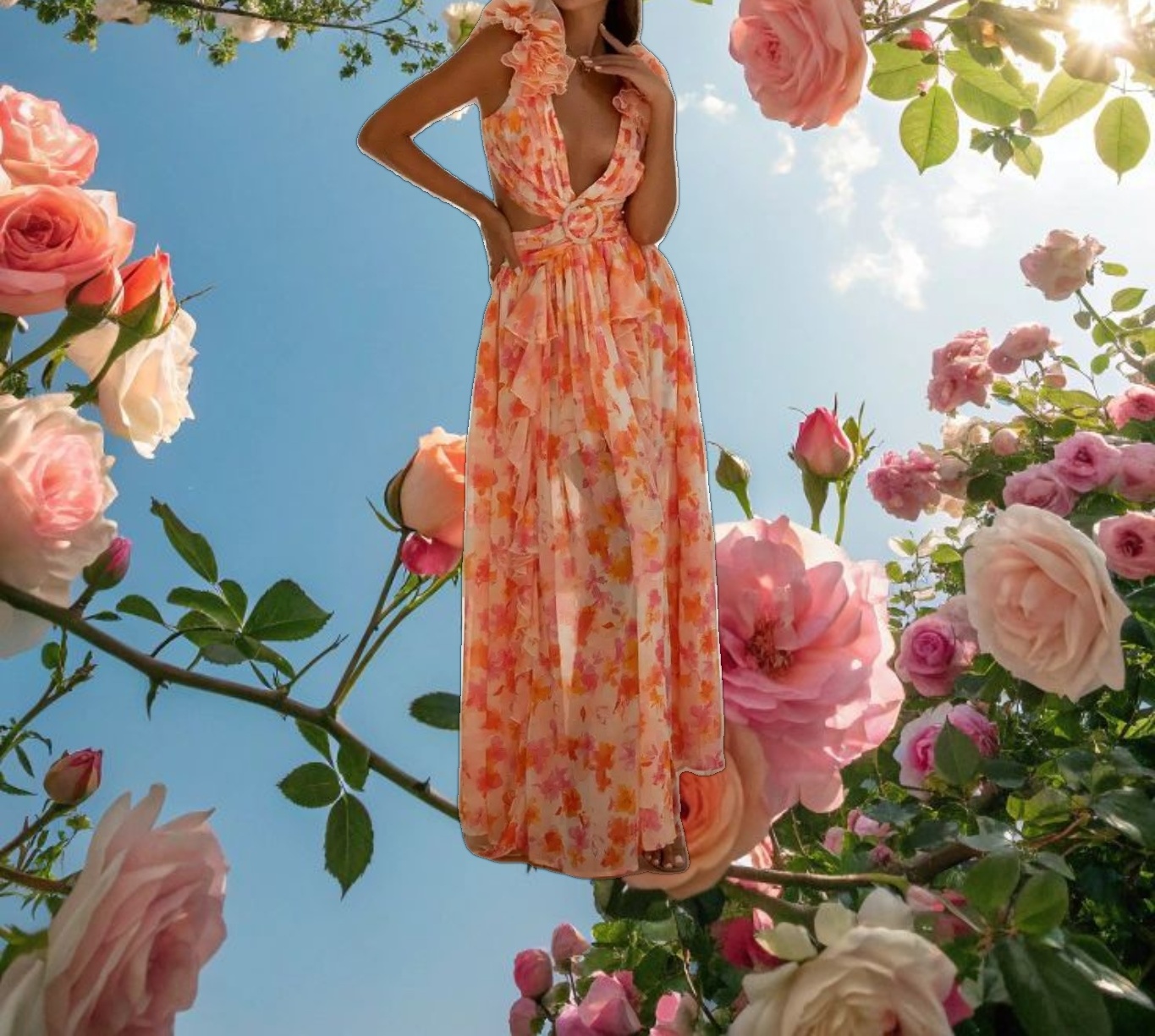 Orange Fuchsia Cassini Maxi Dress