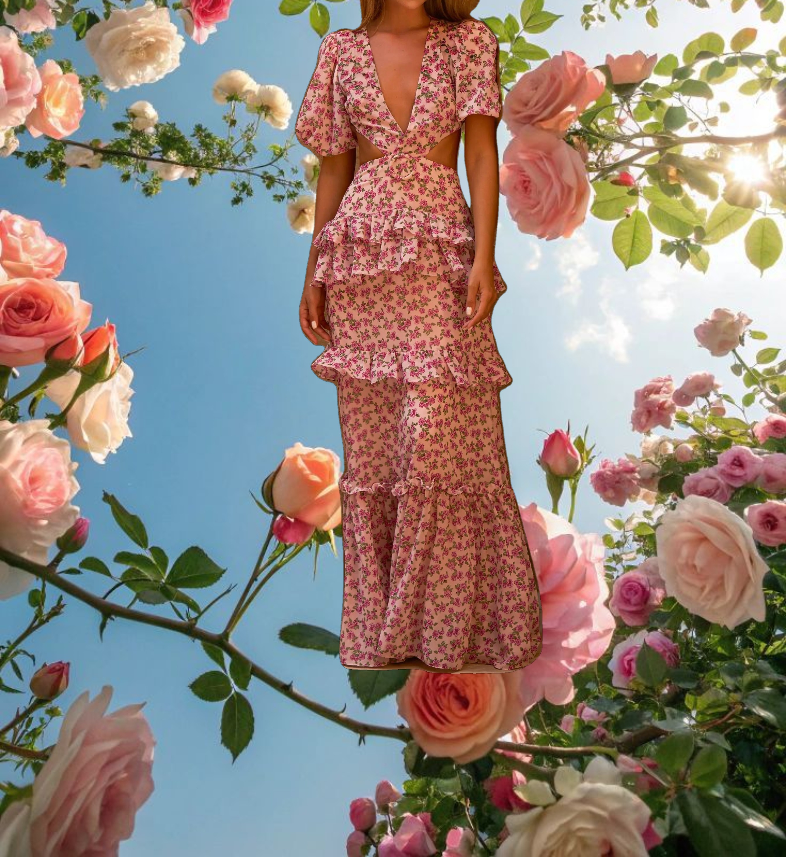 Pink Floral Cassini Cap Sleeve