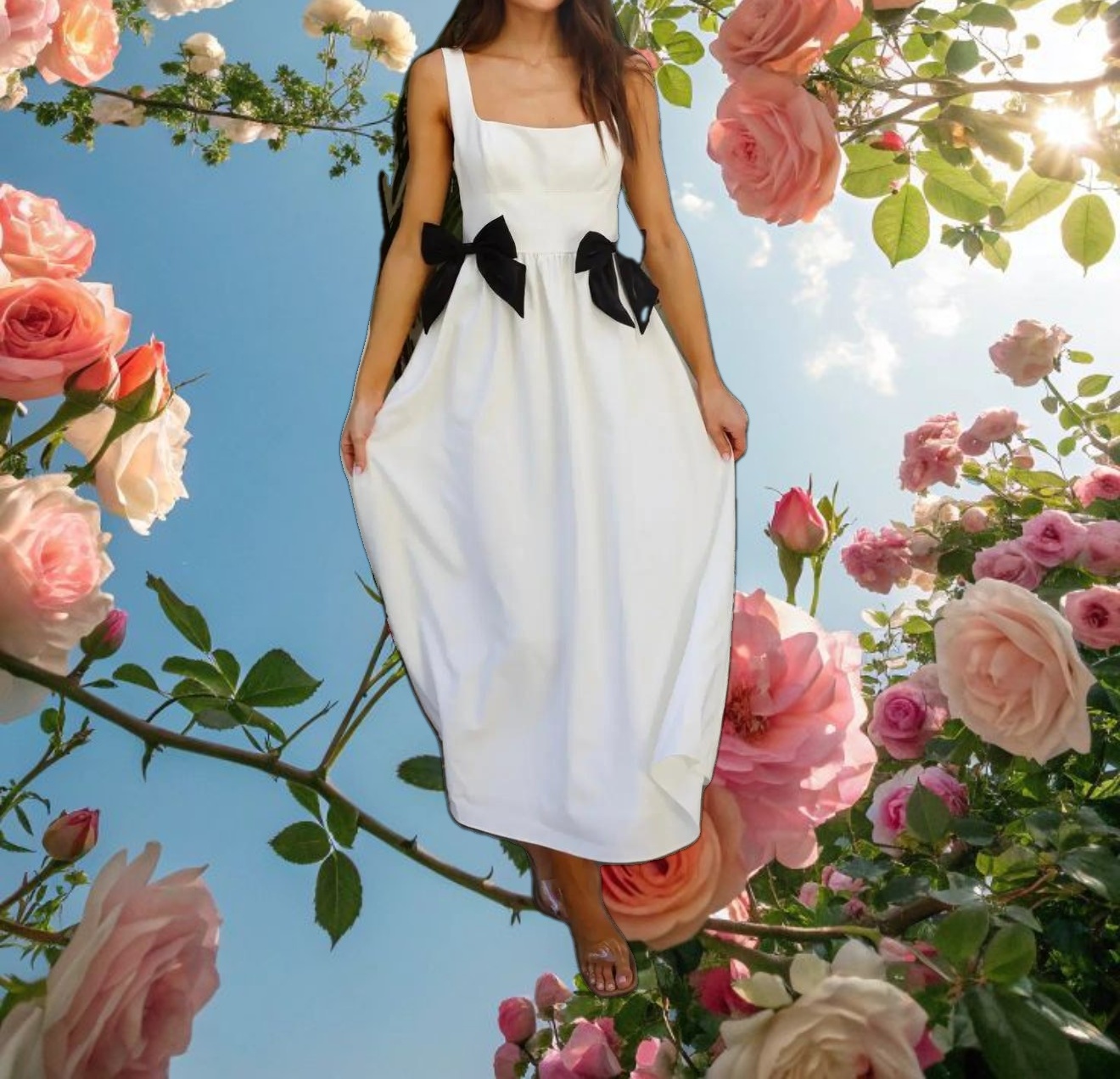 White Bow Midi Dress