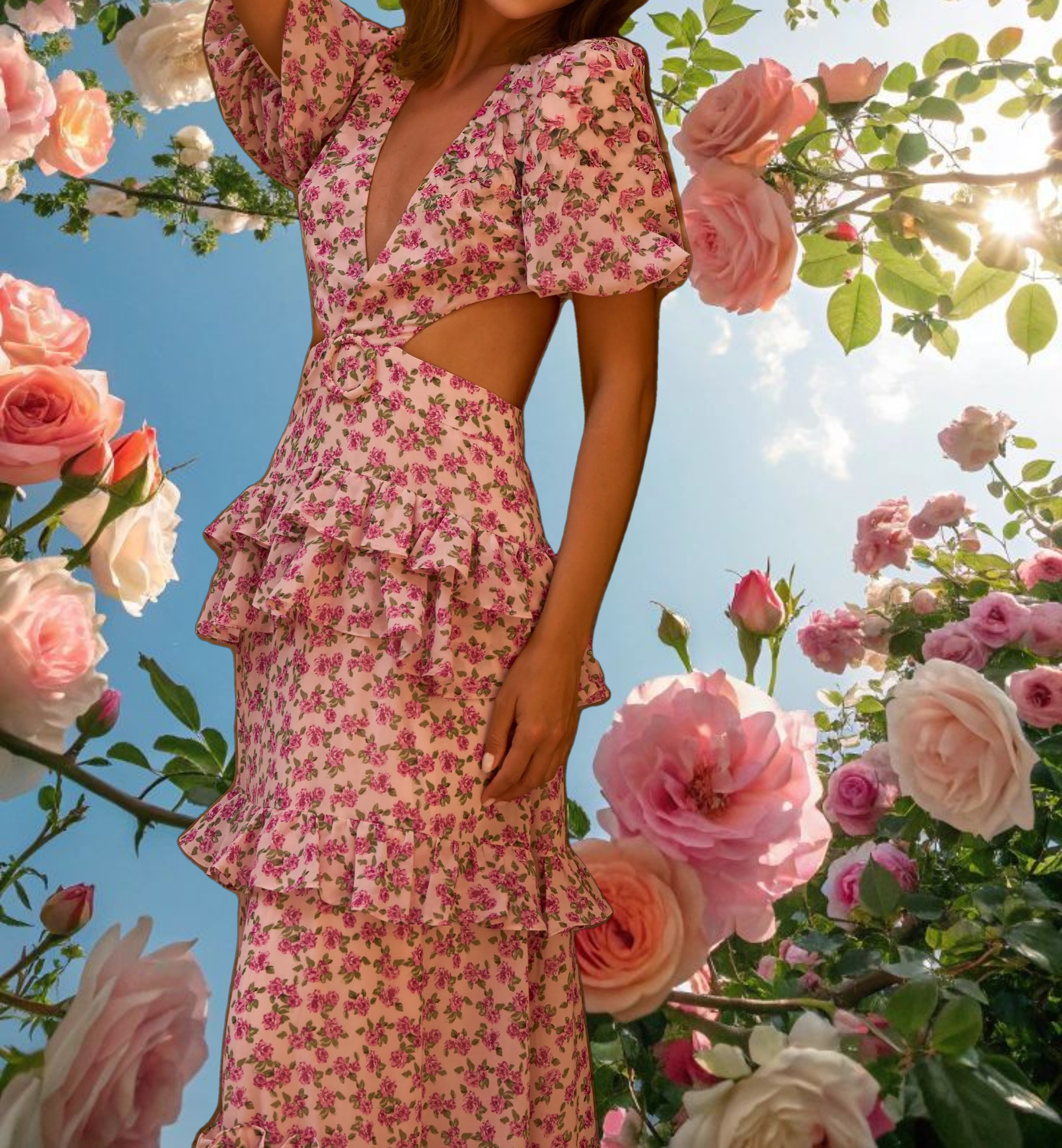 Pink Floral Cassini Cap Sleeve