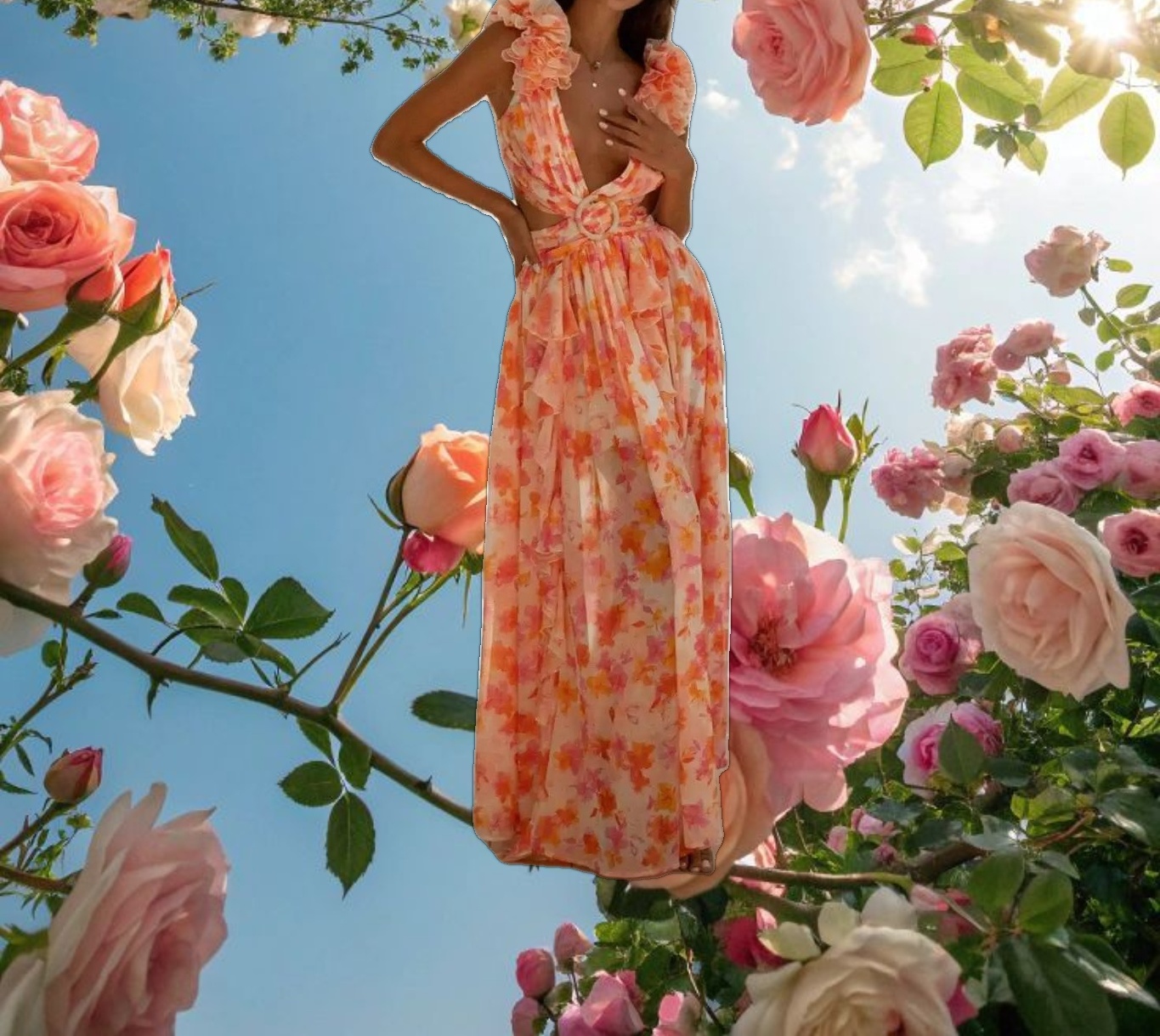 Orange Fuchsia Cassini Maxi Dress