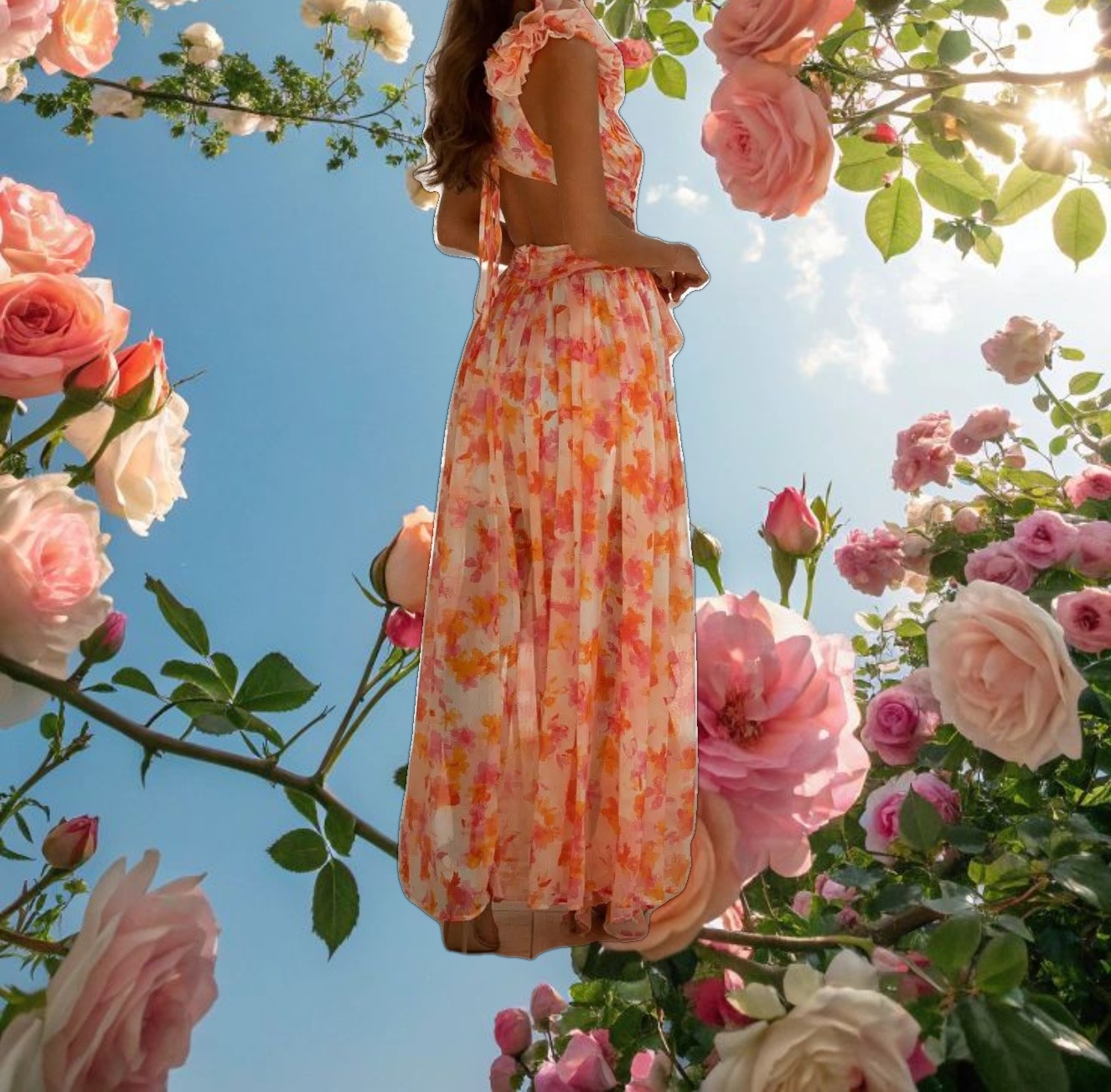 Orange Fuchsia Cassini Maxi Dress