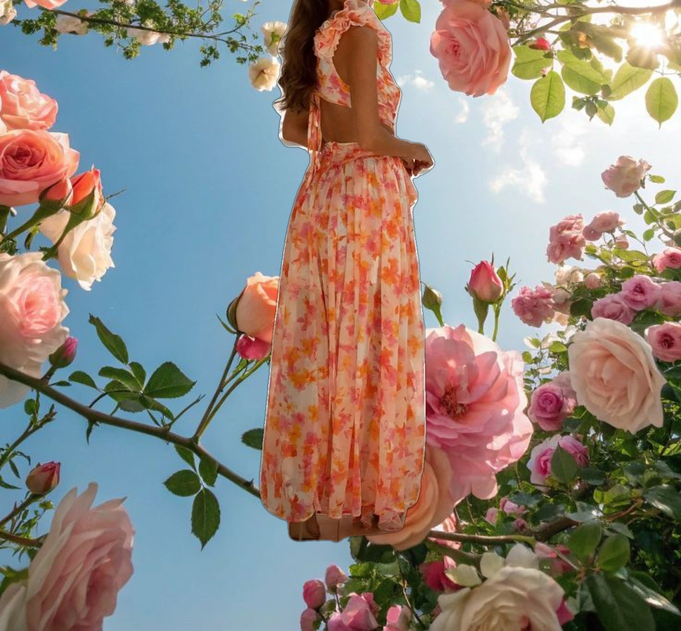 Orange Fuchsia Cassini Maxi Dress