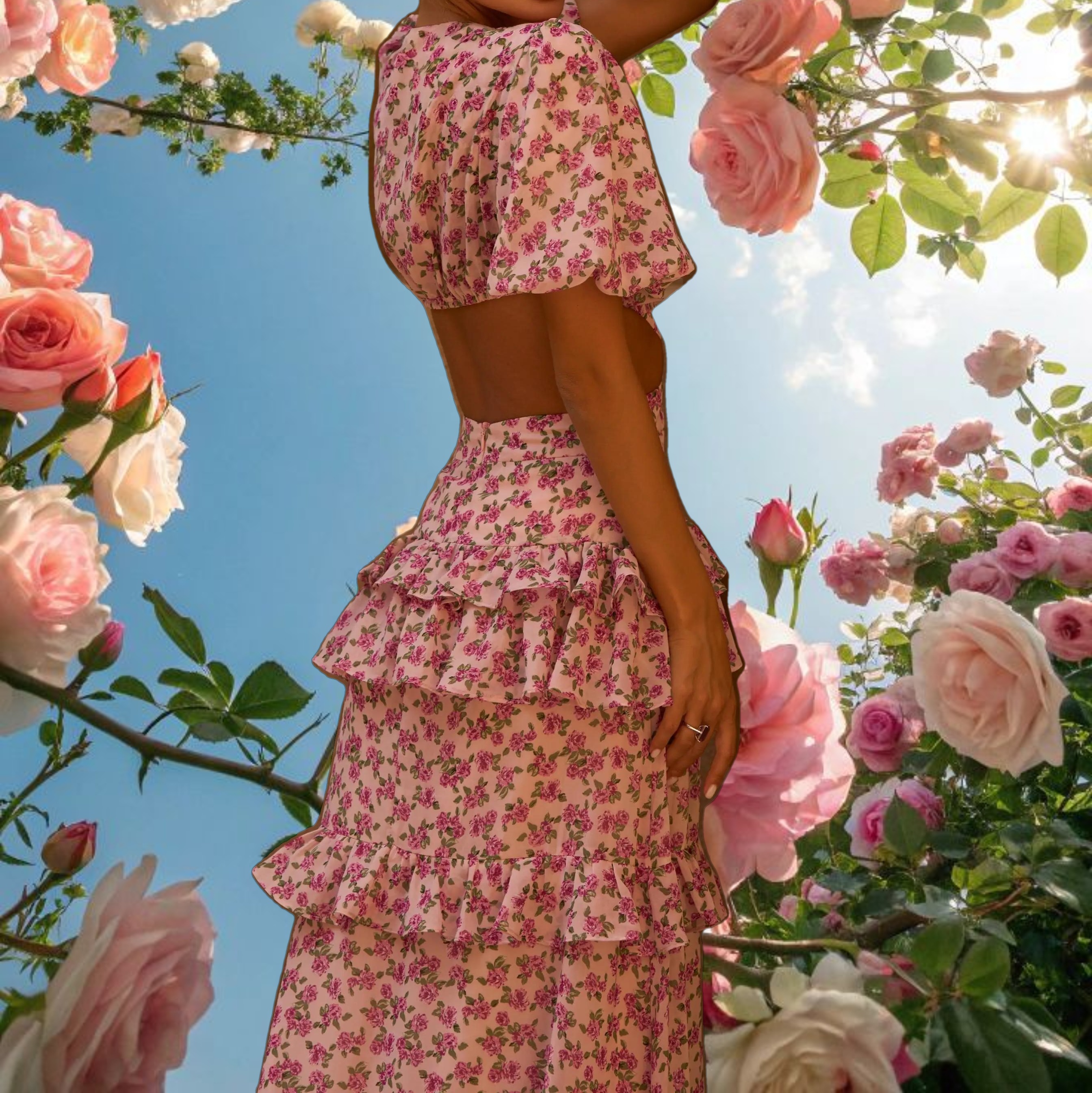 Pink Floral Cassini Cap Sleeve