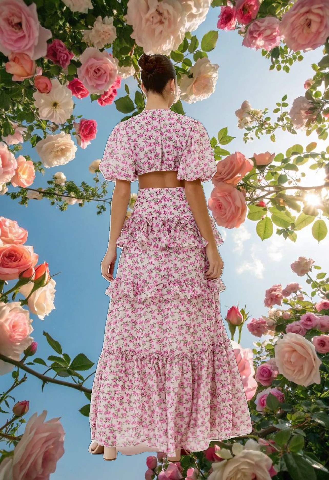 Pink Floral Cassini Cap Sleeve