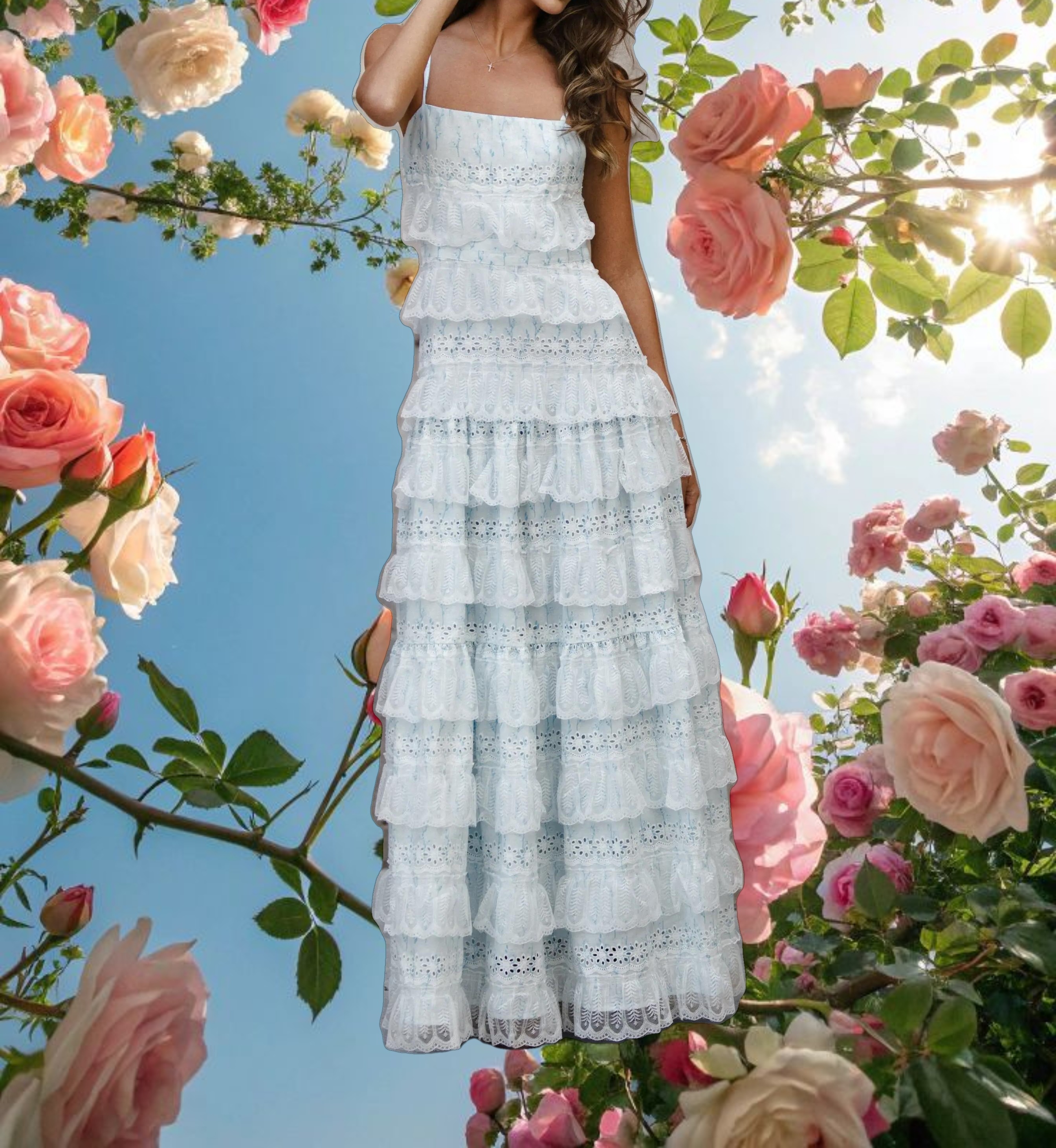 Blue Lovette Maxi Lace Dress