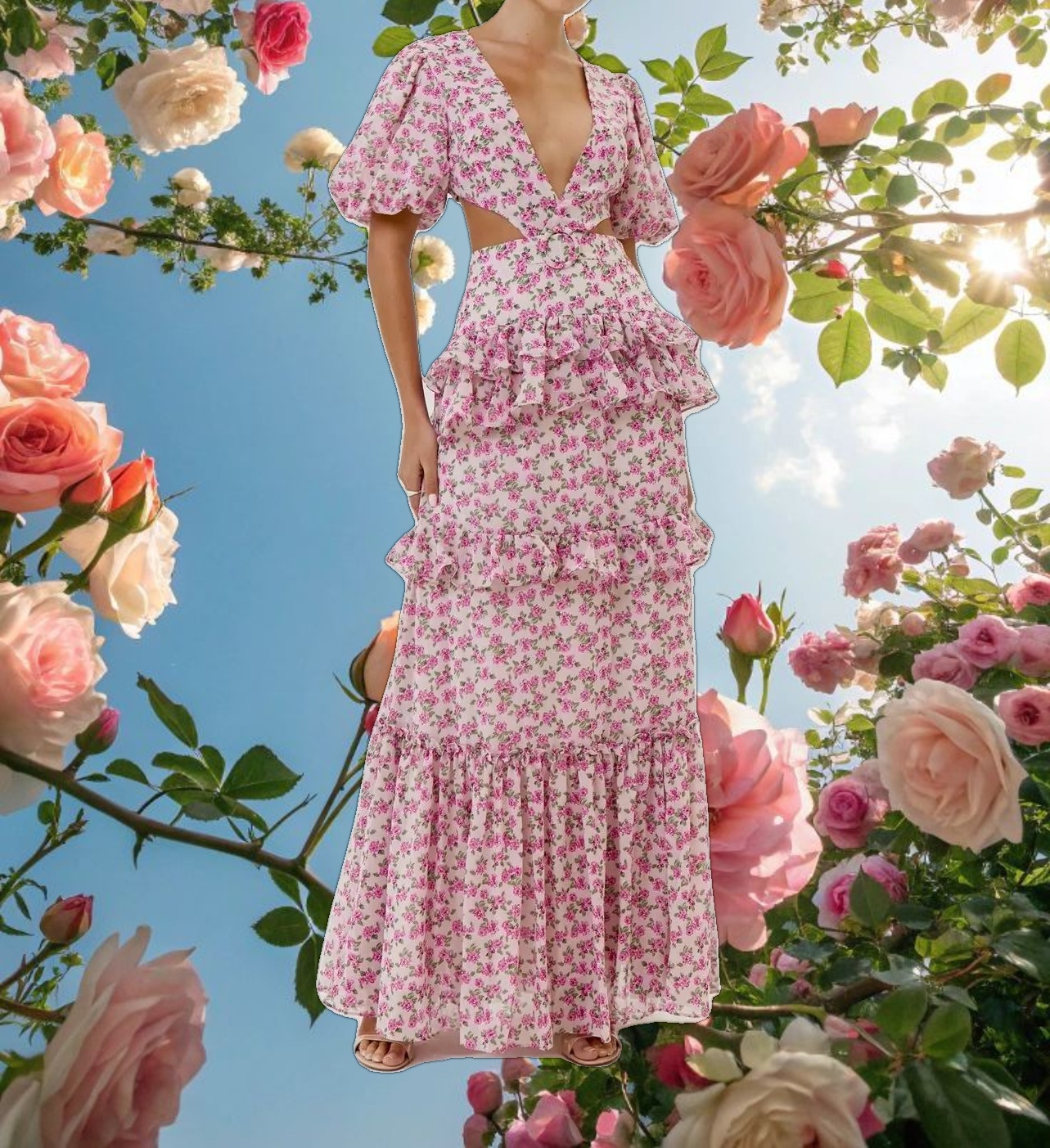 Pink Floral Cassini Cap Sleeve