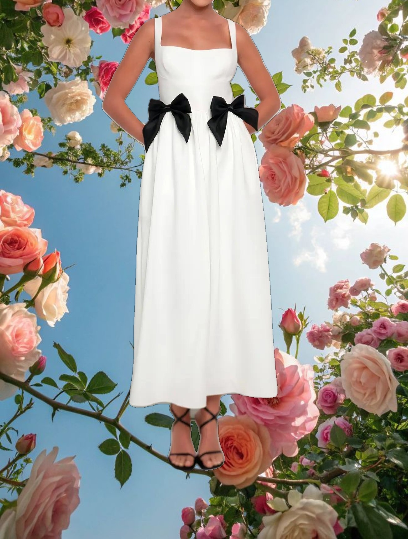 White Bow Midi Dress