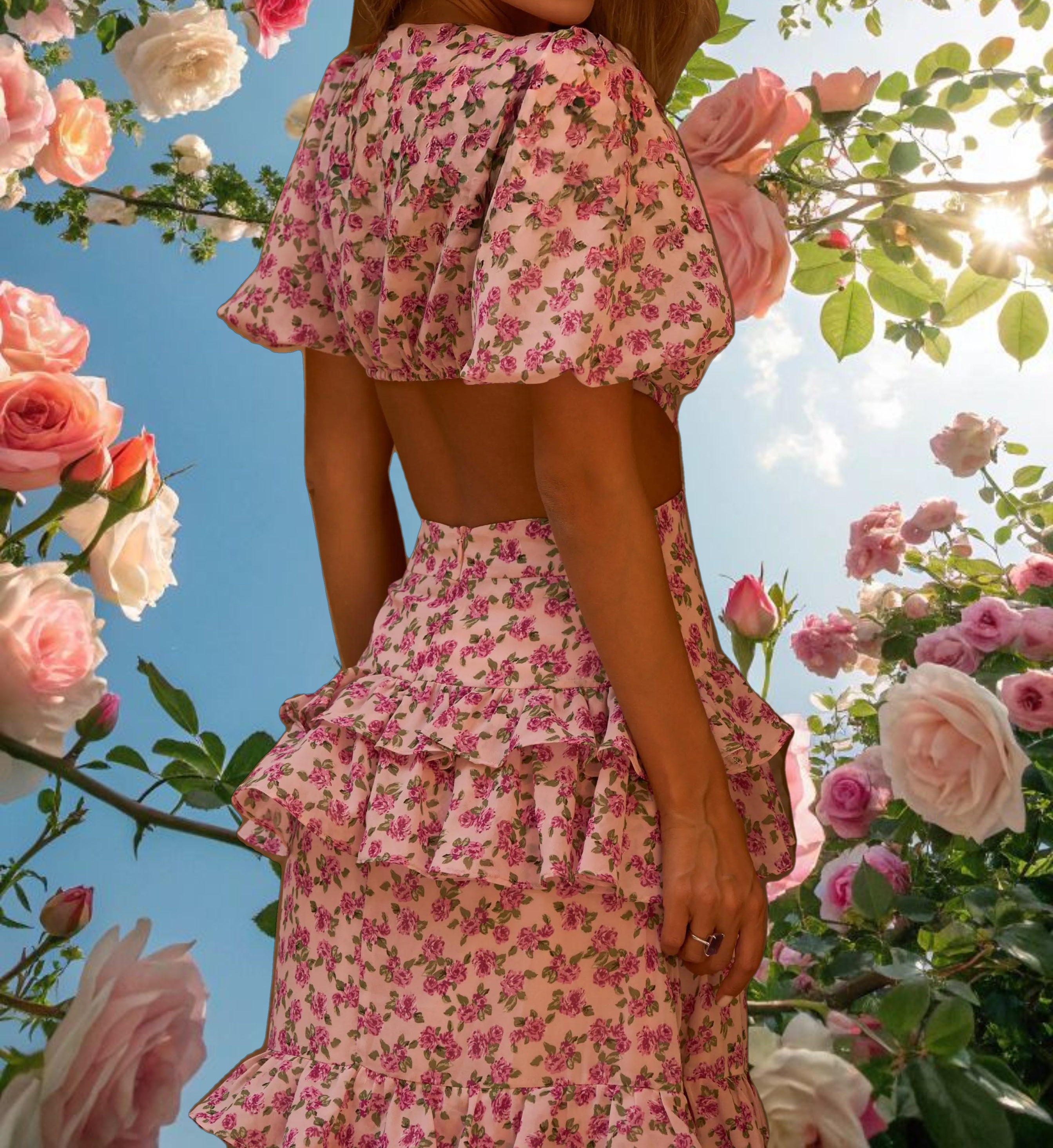 Pink Floral Cassini Cap Sleeve