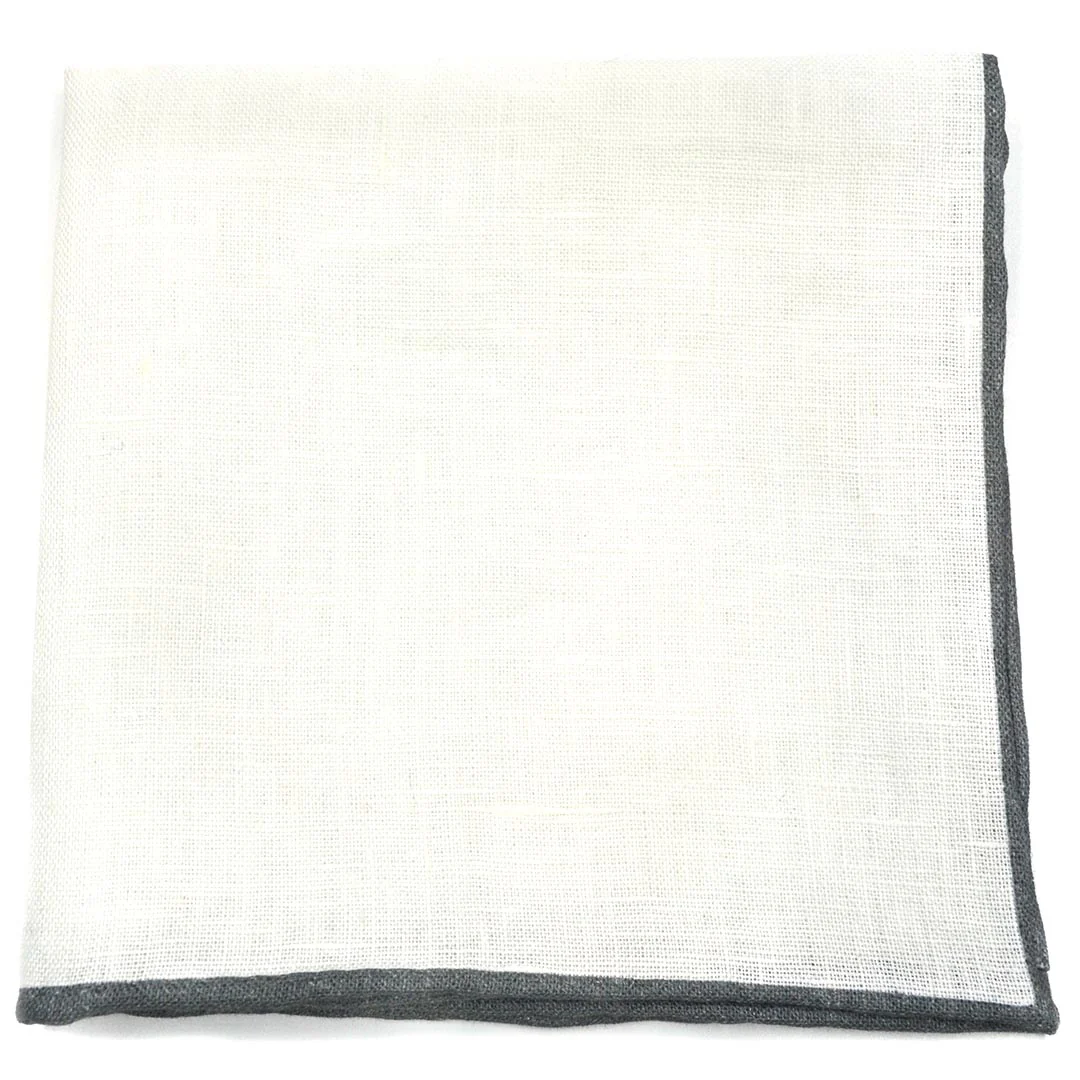 Grey Border Linen Pocket Square