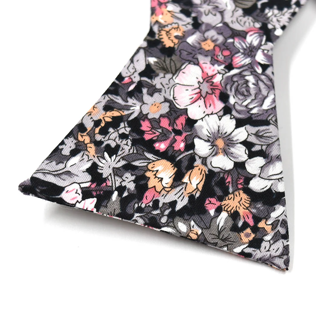 Floral Black Self Tie Bow Tie