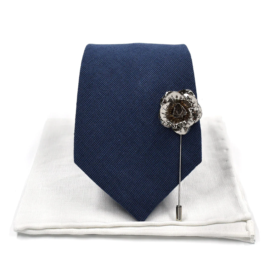 Solid Marine Navy Wedding Tie Set