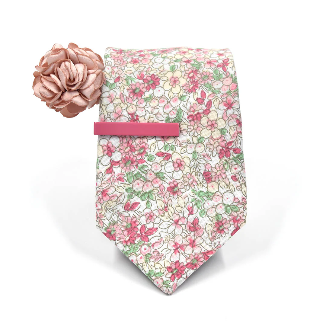 Floral Coral Tie Set