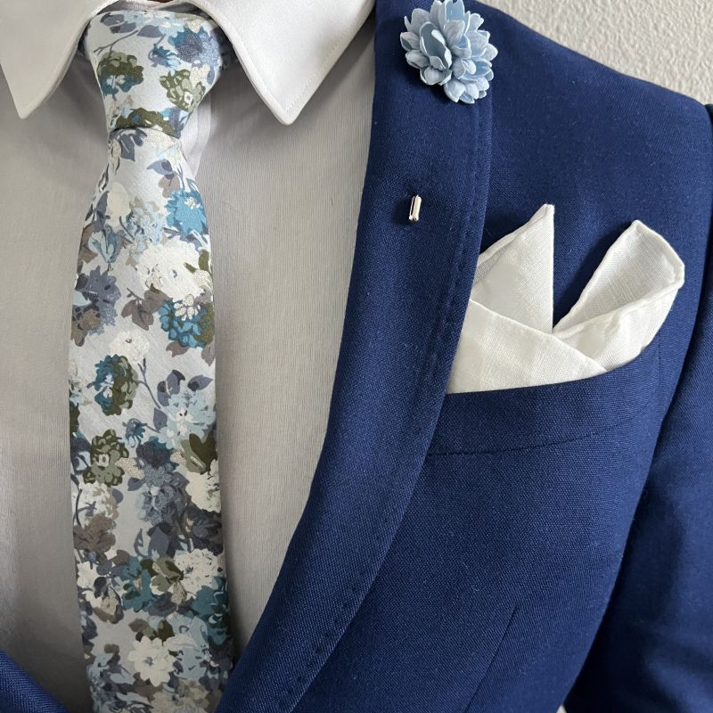 Kids Floral Dusty Blue Pre Tied Tie