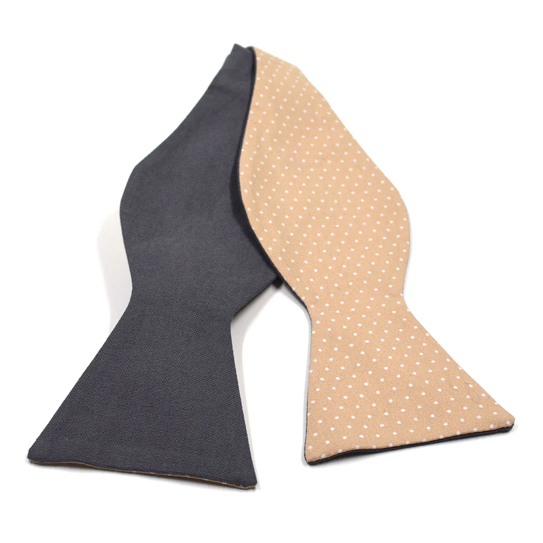 Polka Dot Grey Linen Self Tie Bow Tie
