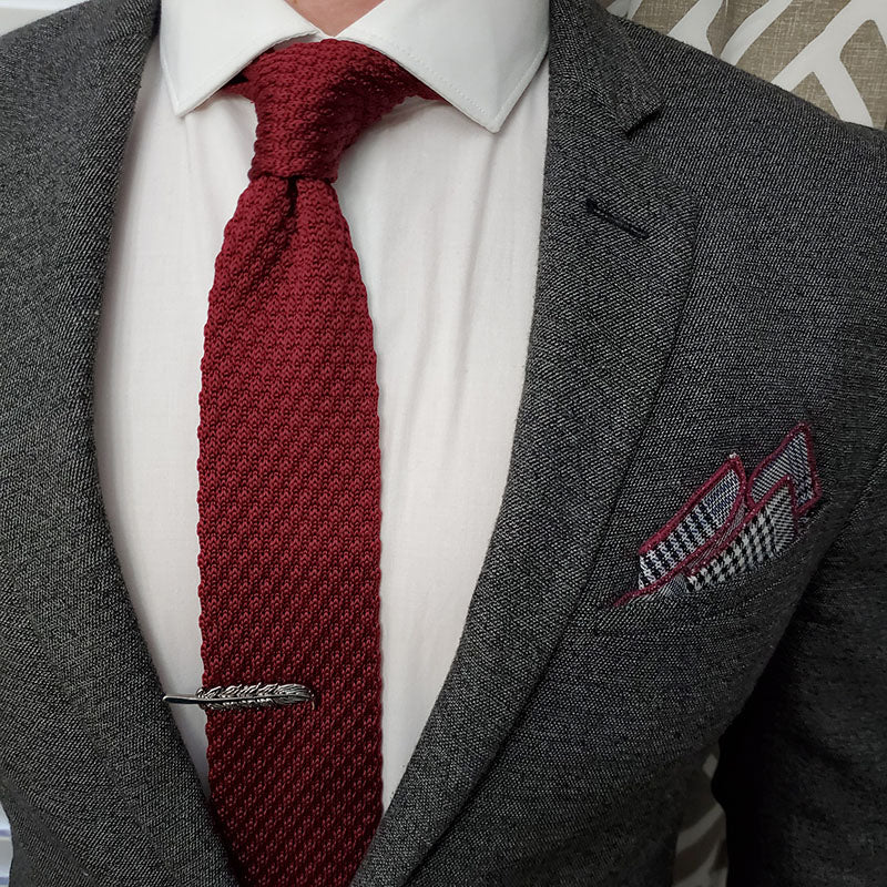 Knitted Point Burgundy Tie Set