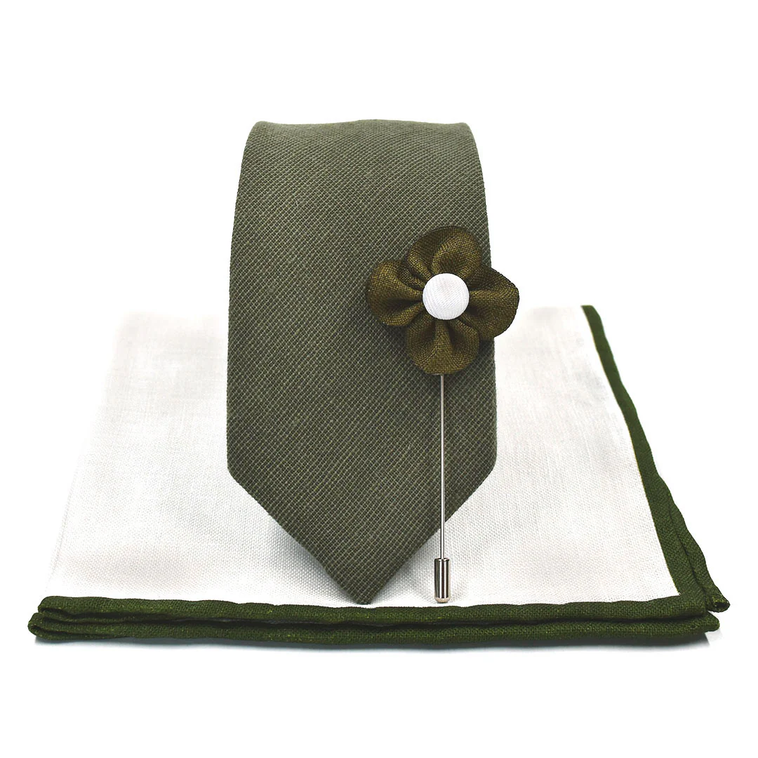 Solid Olive Wedding Tie Set