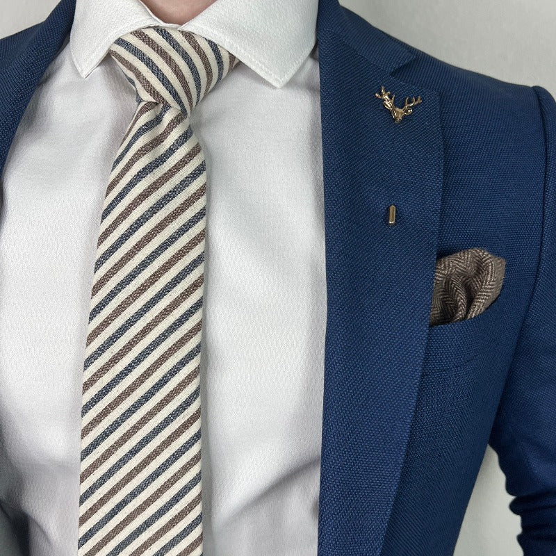 Striped Oxford Blue Stone Tie